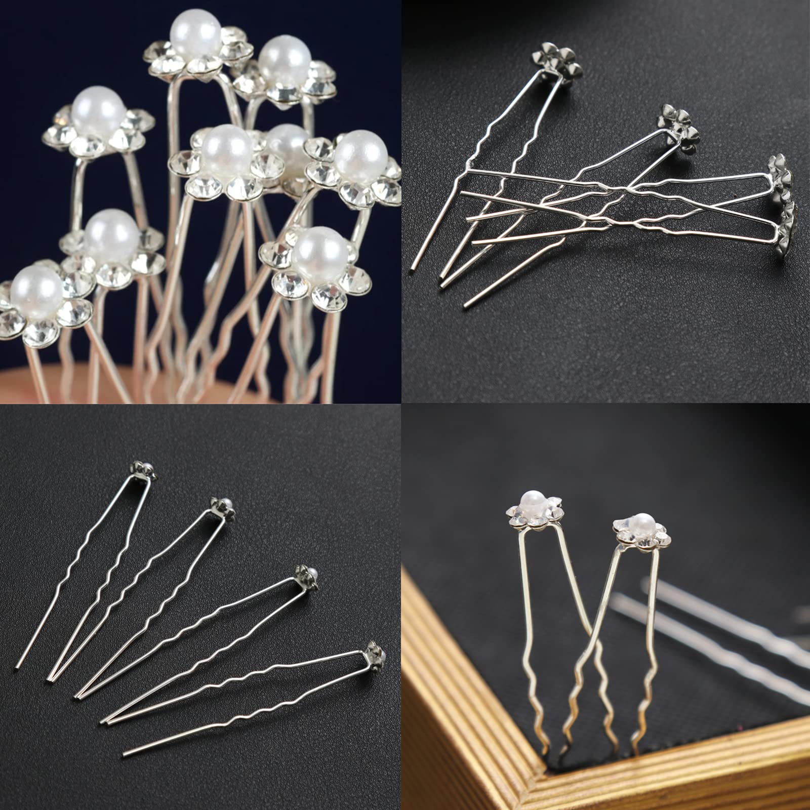 20er-Pack Hochzeits-Haarnadeln U-Form – Perlen & Strass-Blumen, 4 Verschiedene Muster, Ideal Für Brautfrisuren, Kommunion & Festliche Partys