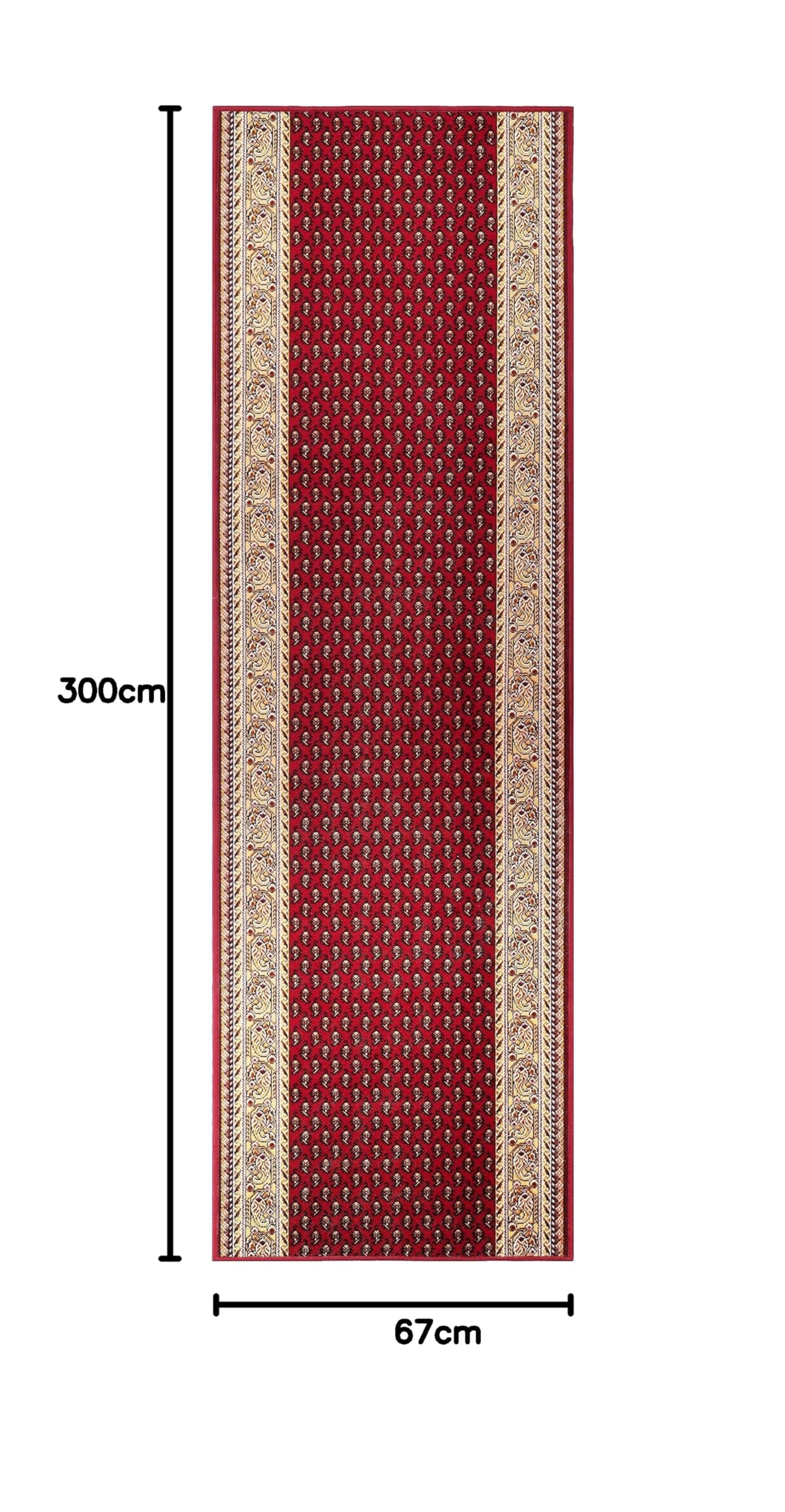 TAPISO Anti Rutsch Teppich Läufer rutschfest Brücke Meterware Oriental Rot Gelb Ornament Floral Design Flur Küche Wohnzimmer 67 x 300 cm