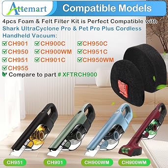 4 Pack CH951 Foam Felt Filter for Shark UltraCyclone Pet Pro Plus Cordless