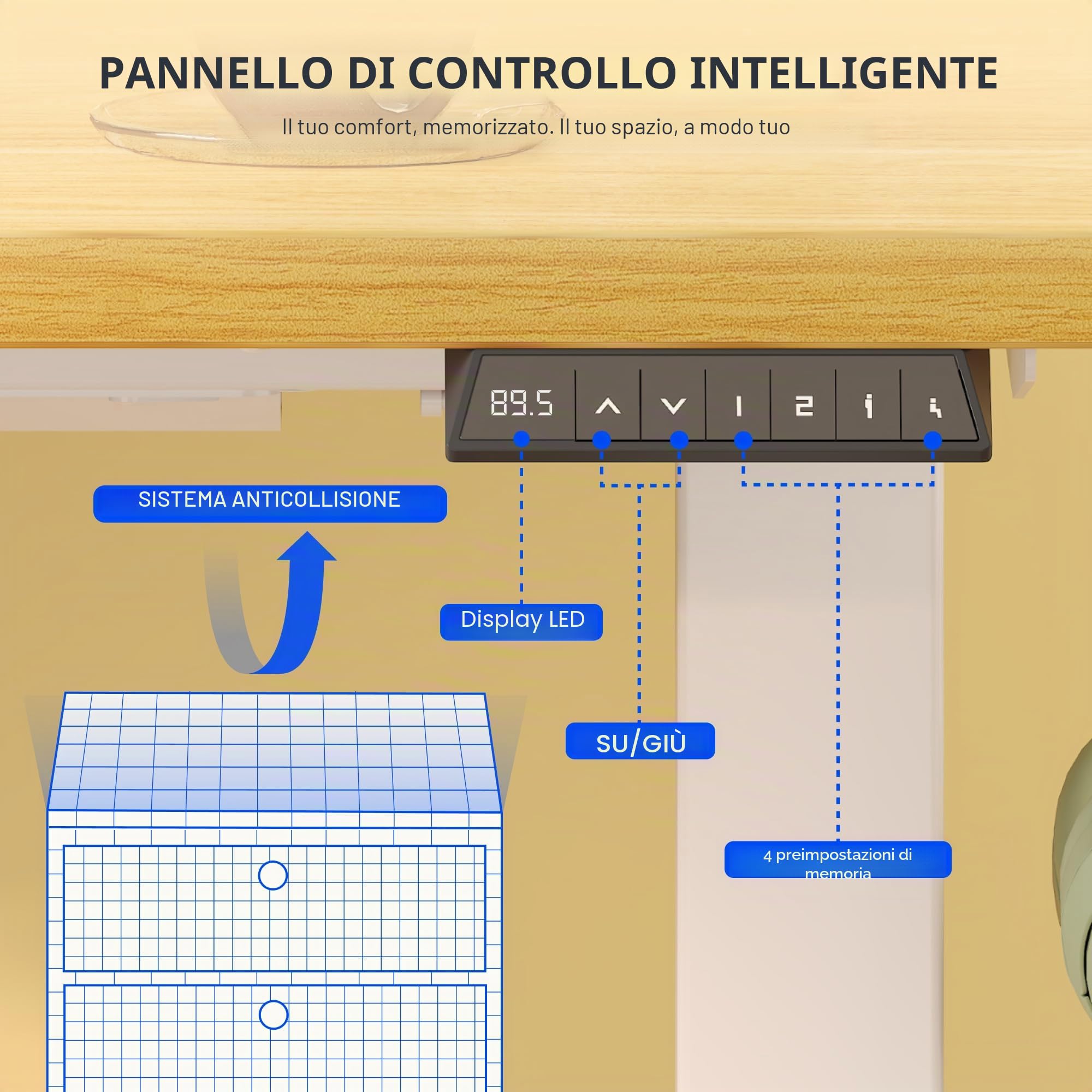 FLEXISPOT Scrivania Regolabile In Altezza Elettrica 100x60cm, Scrivania Regolabile In Altezza A 2 Livelli Con Gancio E Promemoria Seduta-Stand (Acero, Struttura Bianca)