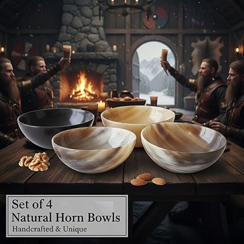 Miniatura 3 de Juego de 4 cuencos vikingos nórdicos medievales recreados  Cuenco de cuerno  Cuencos para servir y afeitar, regalo para madre, padre y esposo,
