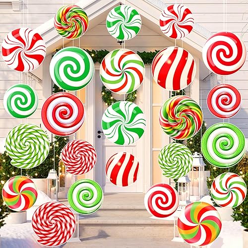 Miniatura 1 de 24 adornos colgantes de Navidad para patio al aire libre, letreros de caramelo para patio, decoraciones de césped de doble cara, adornos de menta
