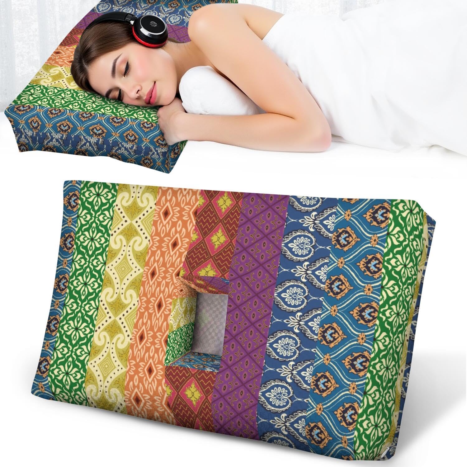 Ear Piercing Pillow for Side Sleepers,Rectangle Design with Big Hole for Ear Protection & Pain Relief,Soft & Breathable,Washable Cover (16x11x4 inches)
