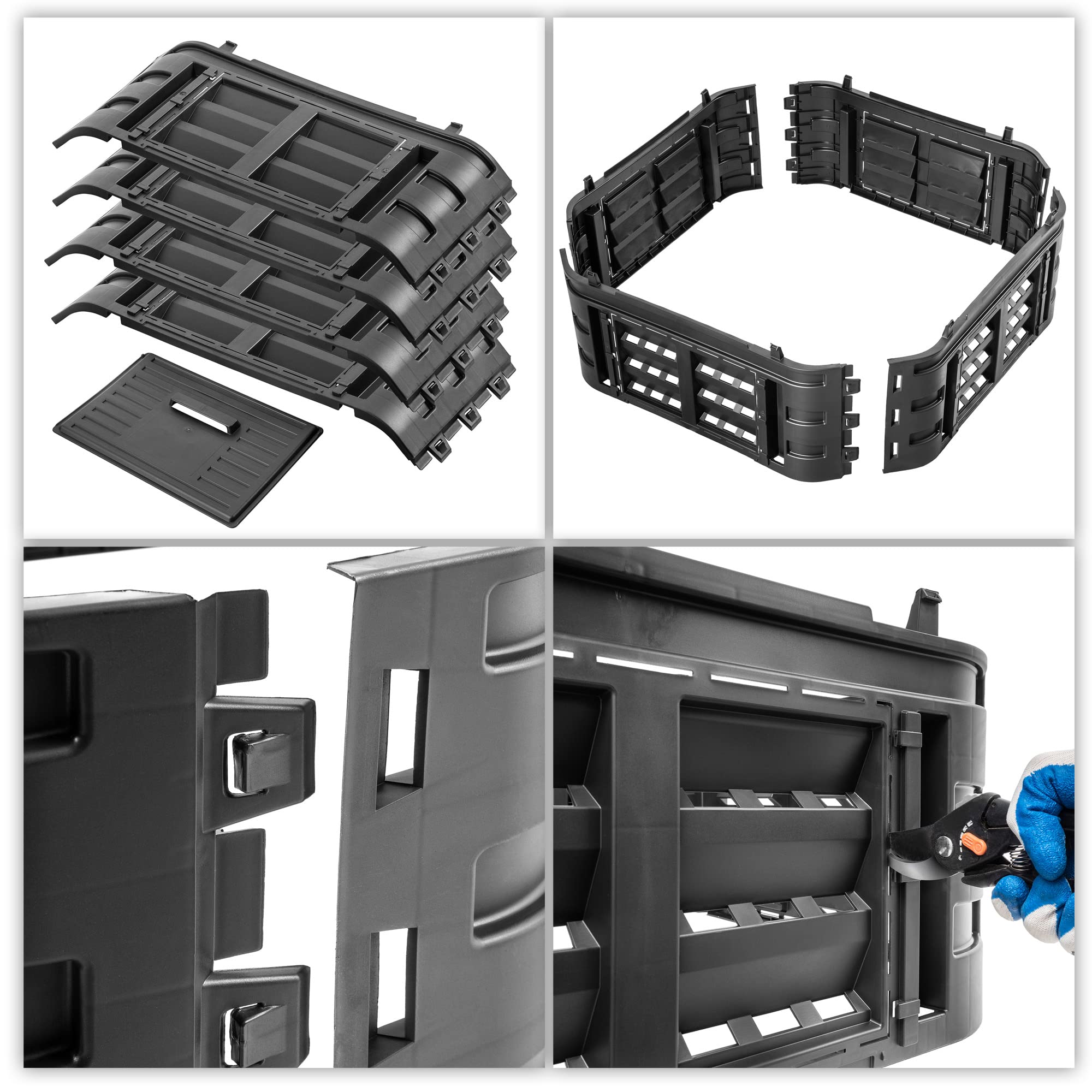 KADAX Module d'extension pour composter de jardin, système de compostage en plastique, module de compost de jardin résistant aux intempéries avec gouttières, module avec porte (260L)