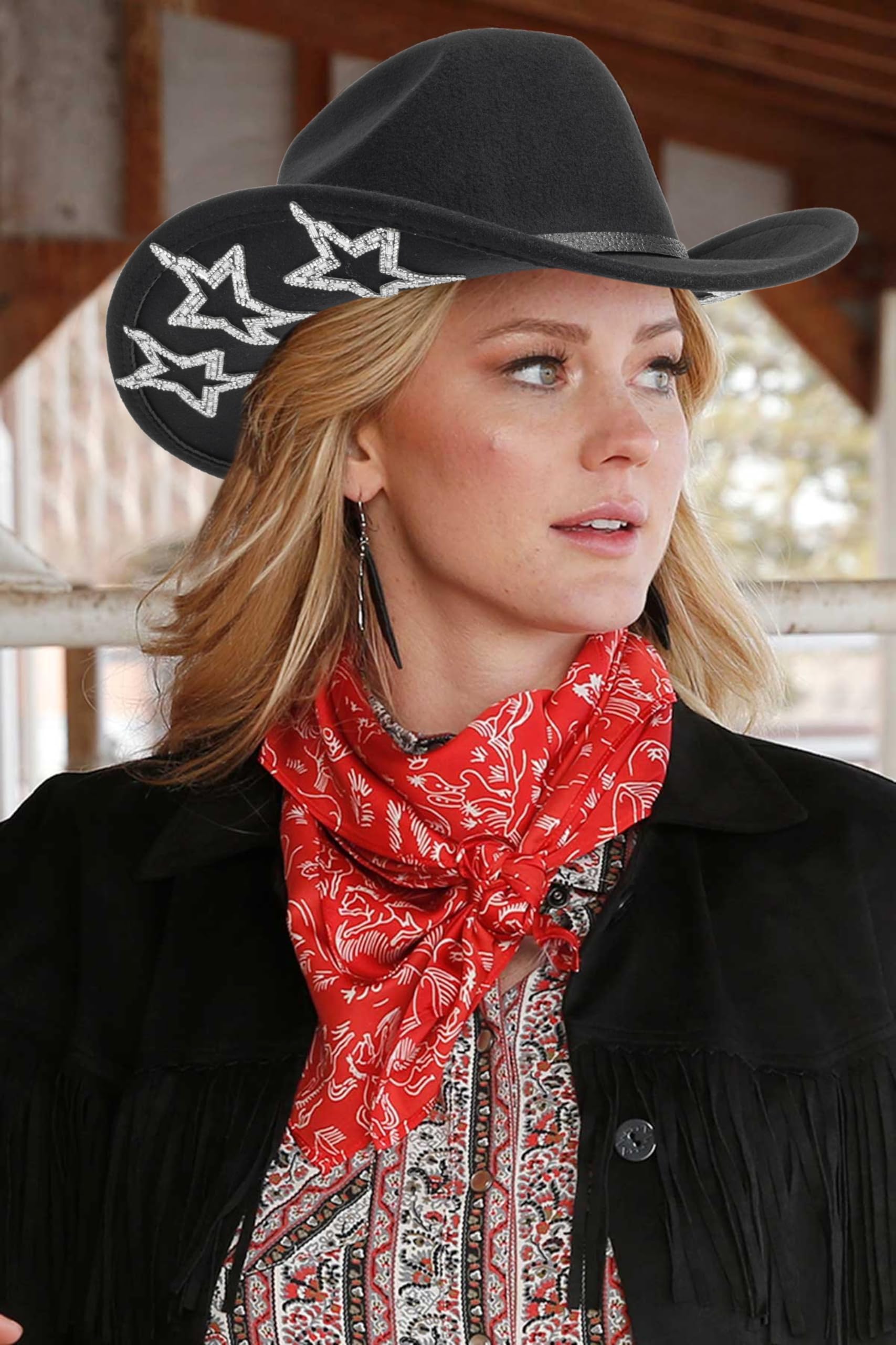 Chapeau de cowboy classique pour femme avec boucle de ceinture (M-L)