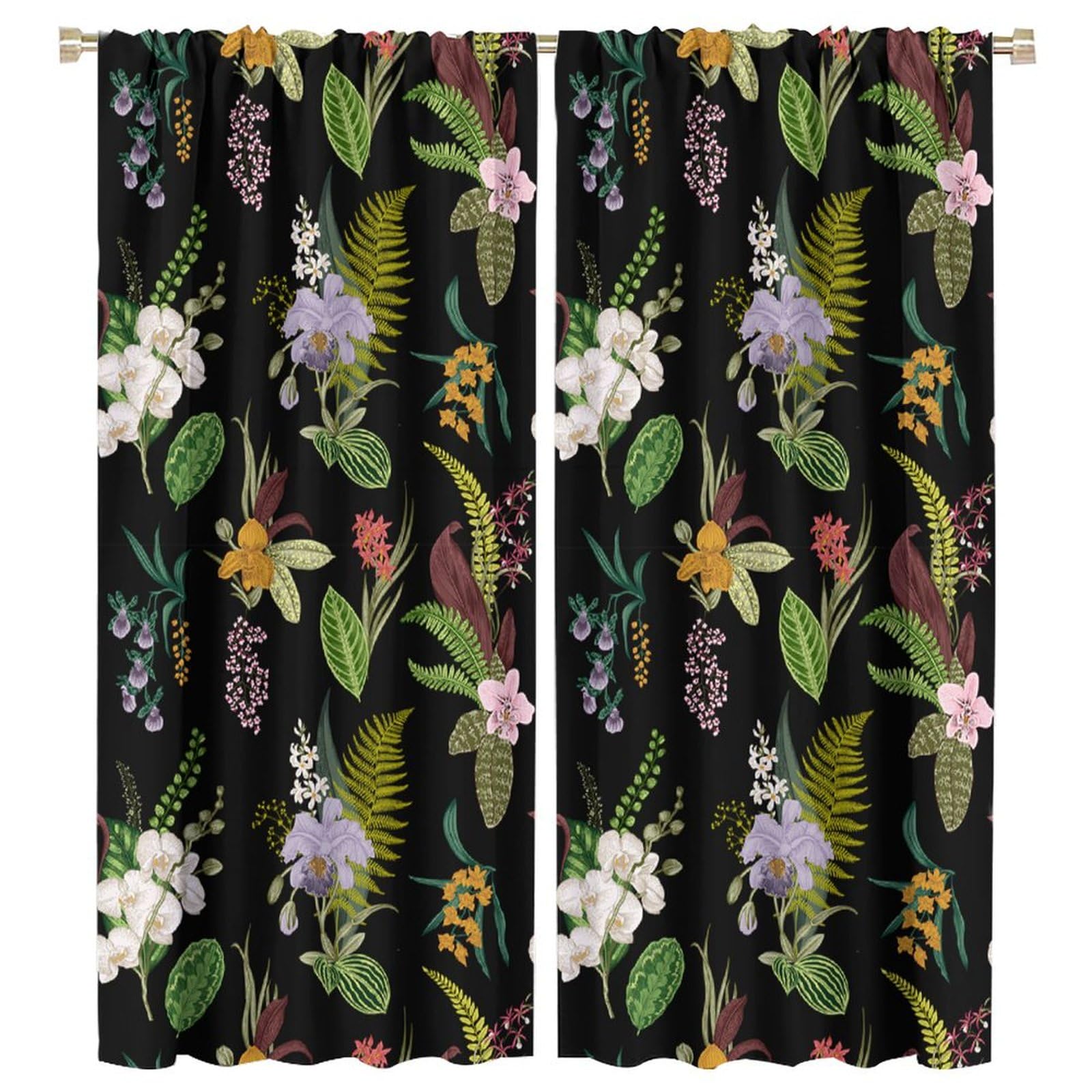 Vintage Boho Botanical Curtains, Bright Abstract Bohemian Plant Flower Window Treatments Magical England Garden Chic Floals Leaves Window Drapes for