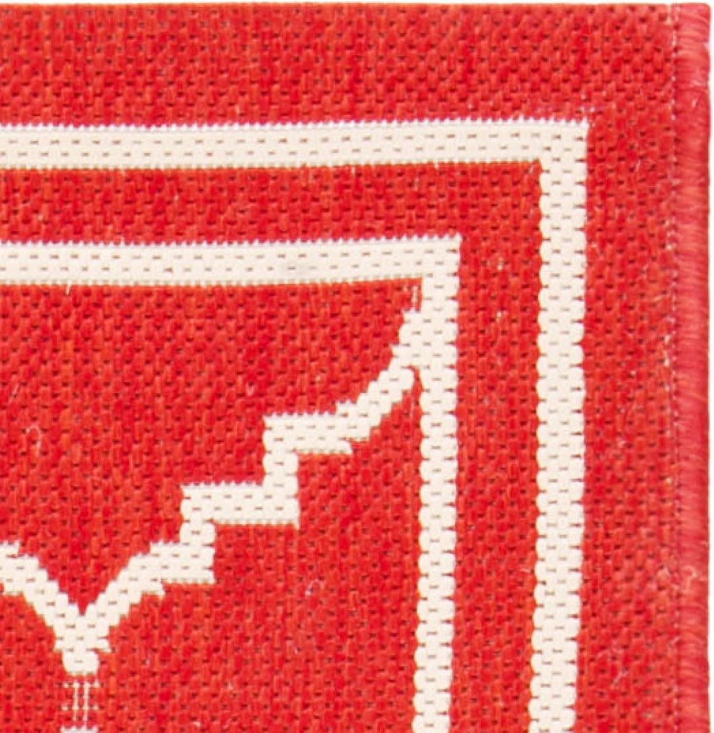 Courtyard 9' x 12' Red and Beige Synthetic Indoor/Outdoor Rug