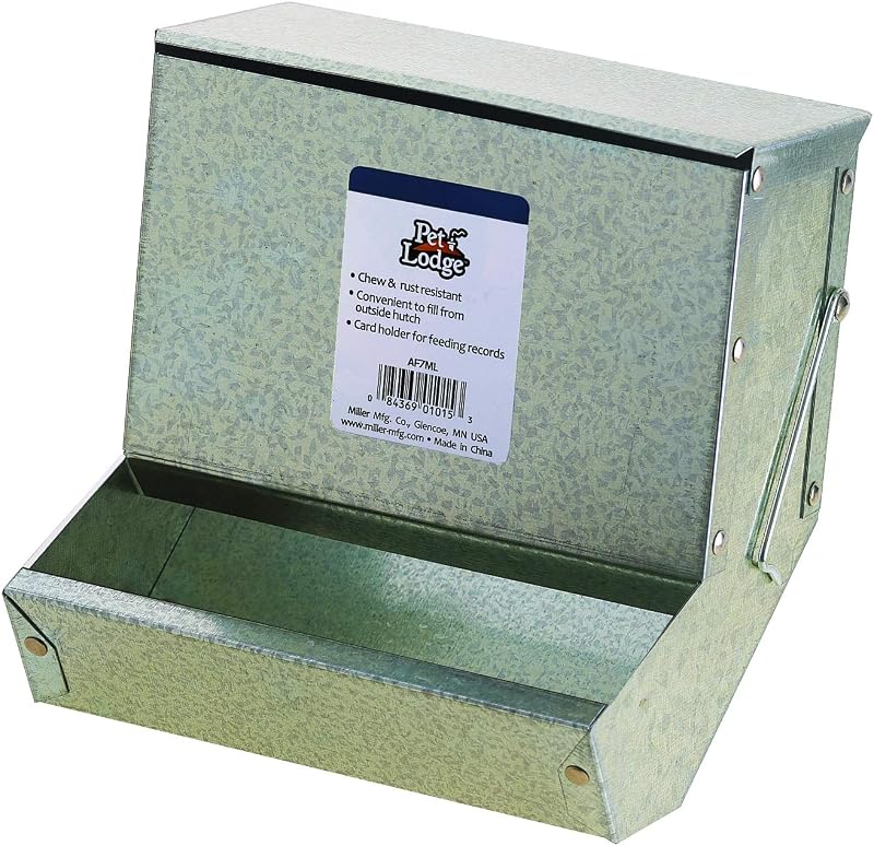 Pet Lodge® Comedero de acero para animales pequeños con tapa | Comedero para conejos en jaula | Tiene capacidad para varios días de alimentos | 7 pulgadas