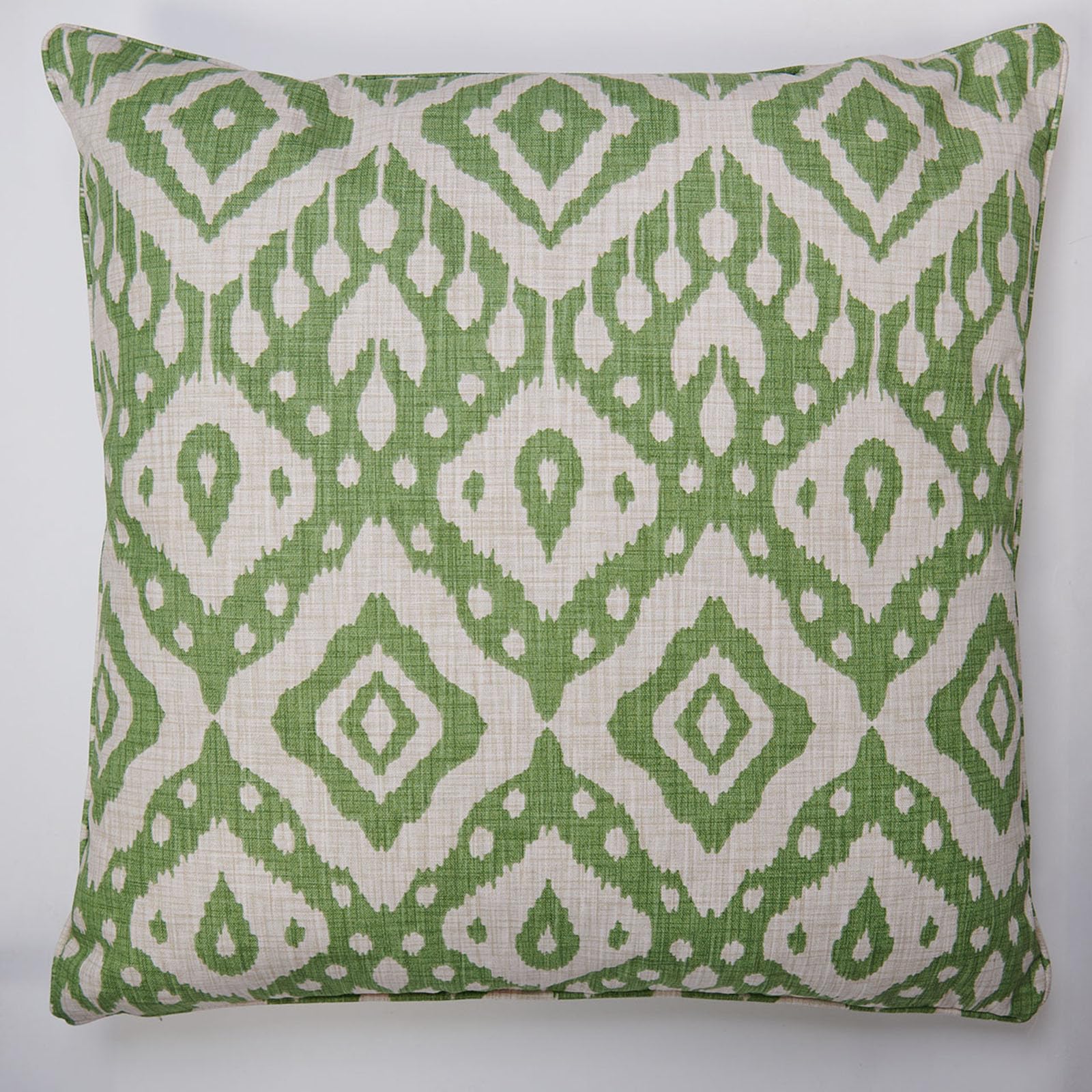 Ikat Inspired Scatter Cushion & Insert – Square Hollowfibre Filled Pillow with Piped Edging & Zipped Cotton Cover for Home or Garden Sofa, Chair, Bench, Seating Furniture – 45 x 45cm, Green