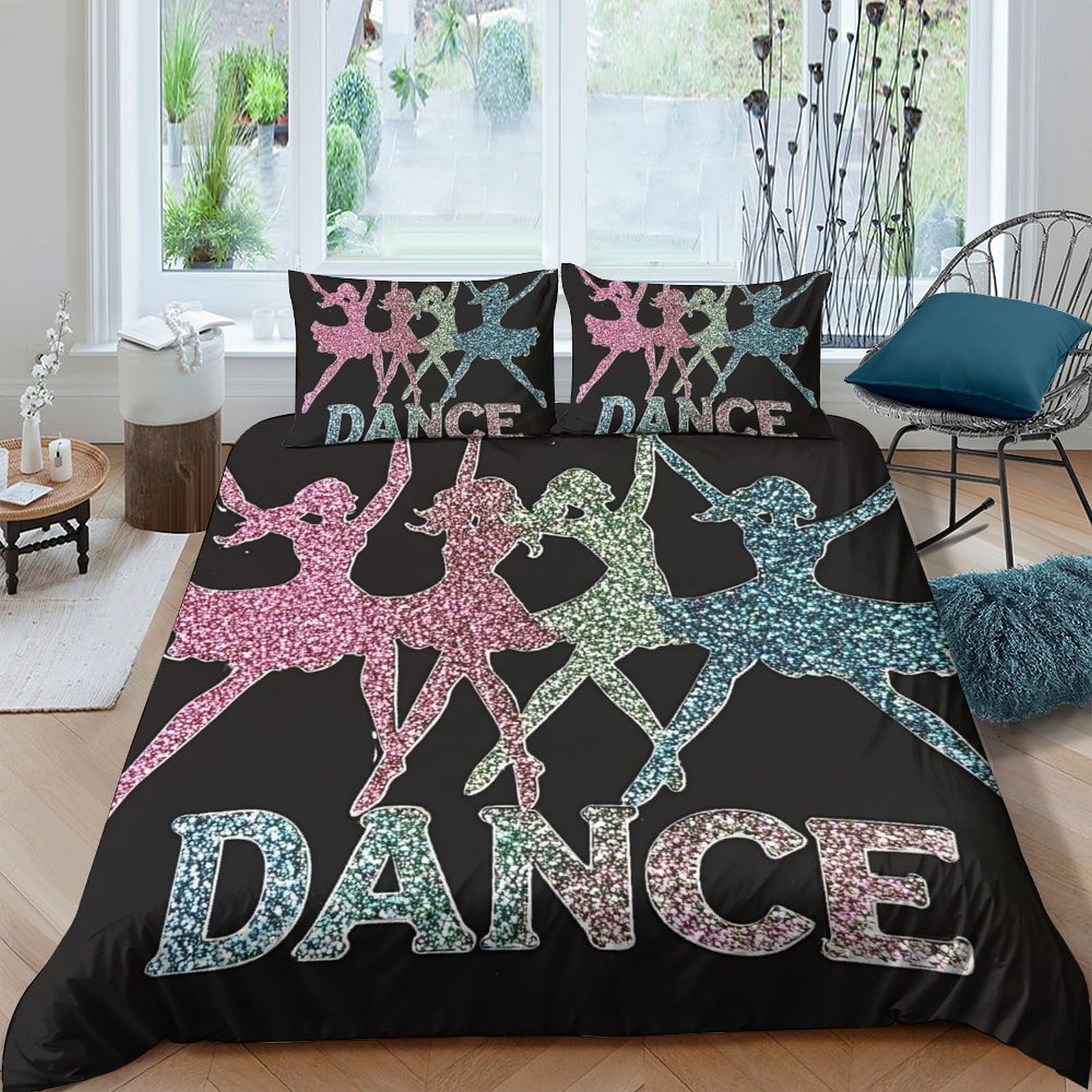 Ctjqhvkz Style-8 3D Printed Dancer Silhouette Fitted Sheet Microfiber Soft Black Pastel Bed Cover For Bedroom Dorm Guest Room Mattress Protection Single（135X200cm）