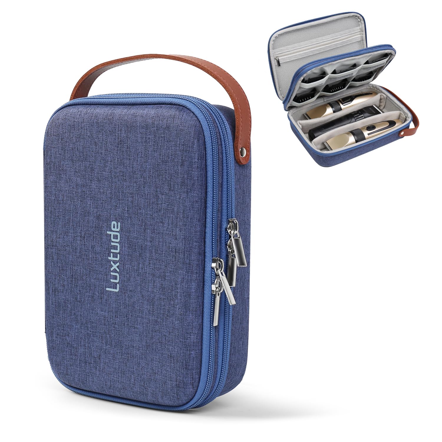 Luxtude Hair Clipper Case Travel, Portable Barber Cases, Hard Barbers Bags for Clippers and Supplies, Sturdy Trimmer Bag, Barbers Accessories for Wahl/Hatteker/Oneisal/Andis Grooming (Case Only, Blue)-image-29
