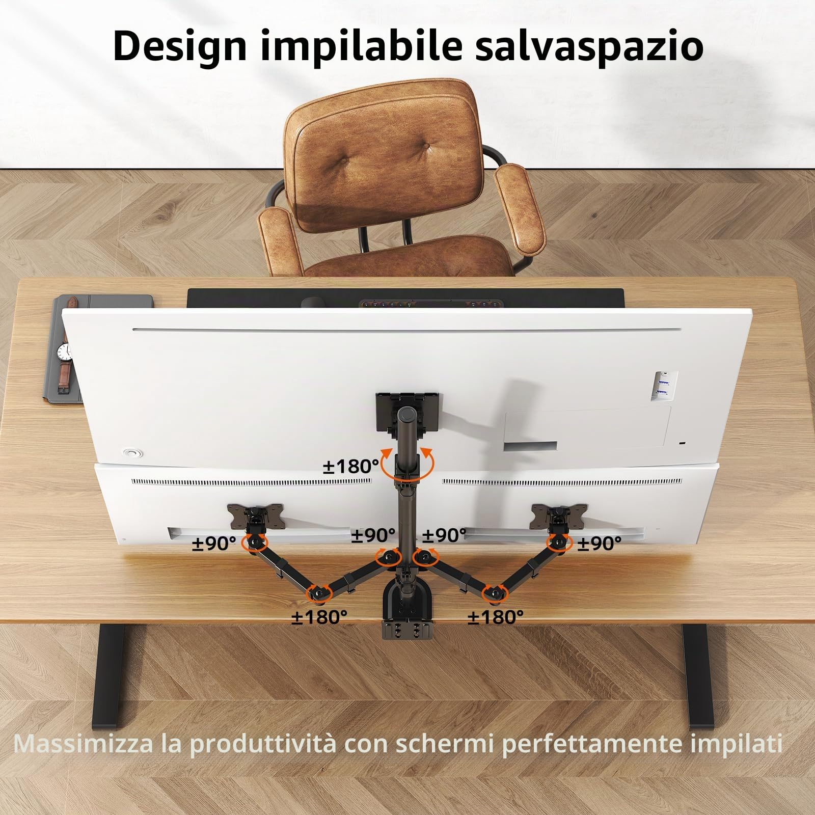 Supporto Monitor Triplo per Schermo LED LCD da max a 1 x 49 e 2 x 32 Pollici, 80CM Super alto Braccio Monitor Scrivania 10 kg per Braccio, VESA75/100mm