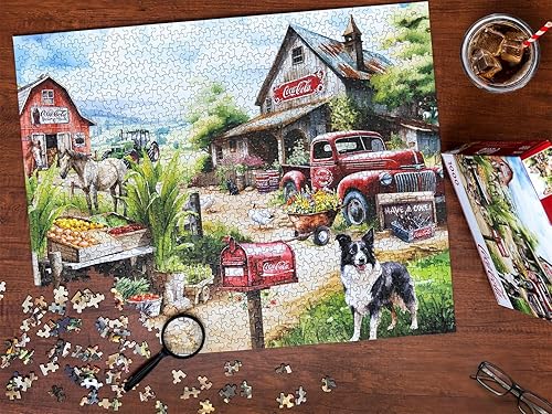 Miniatura 8 de Springbok Coca-Cola Countryside Market - Rompecabezas de 1000 piezas para adultos, escena de granja rústica con encanto vintage de Coca-Cola