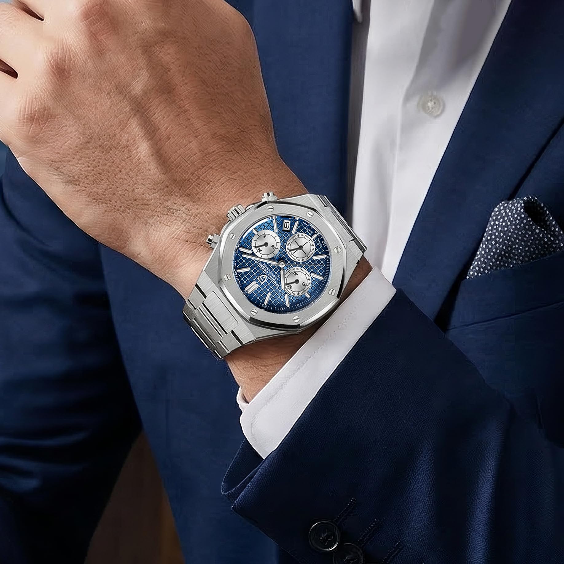 Pagani Design Herren Uhren Elegant Business Sports Quarzuhr Chronograph Armbanduhren Japan VK63 Saphirglas Wasserdicht 100M Analogue Edelstahl Mit