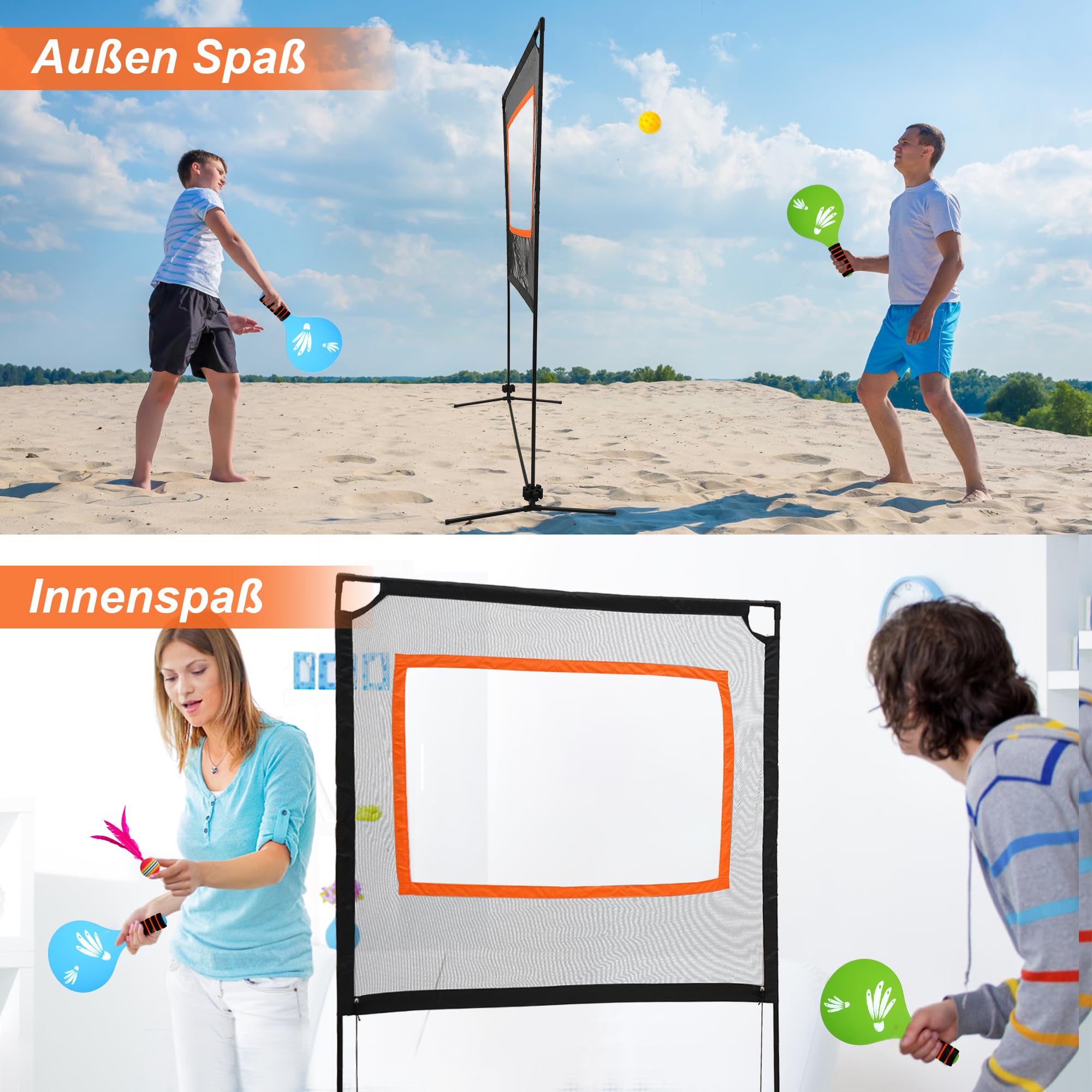 uyoyous Pickleball Netz Sets, Tragbares Badminton-Set mit 2 Schläger, Mehrere Cricket-Sportarten, Mehrfachfunktion Tennisnetz mit Handtasche, Für Parks, Hof, Training, Outdoor, Strand