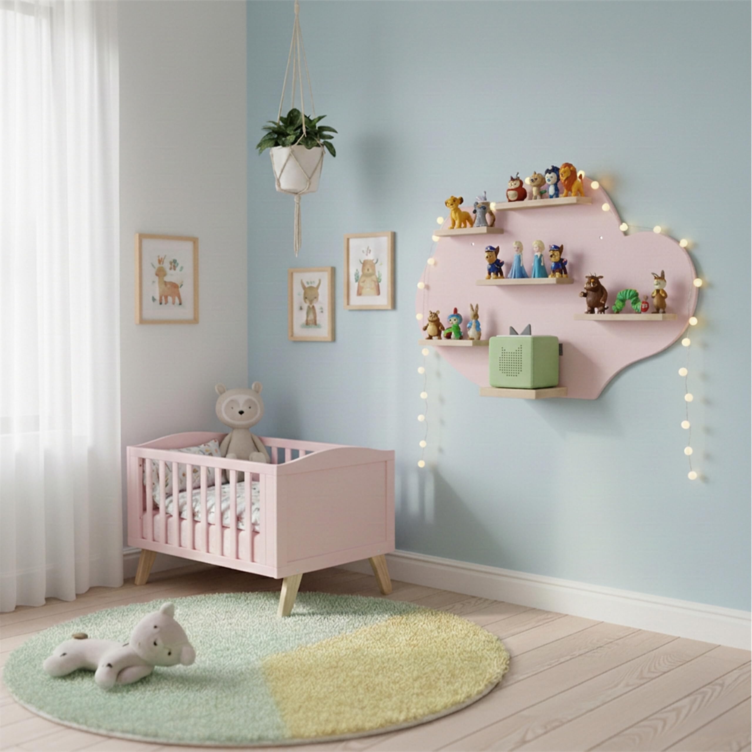 Relaxdays Étagère magnétique Nuage pour Toniebox & 20 Tonies, 40x61x17 cm, Rose
