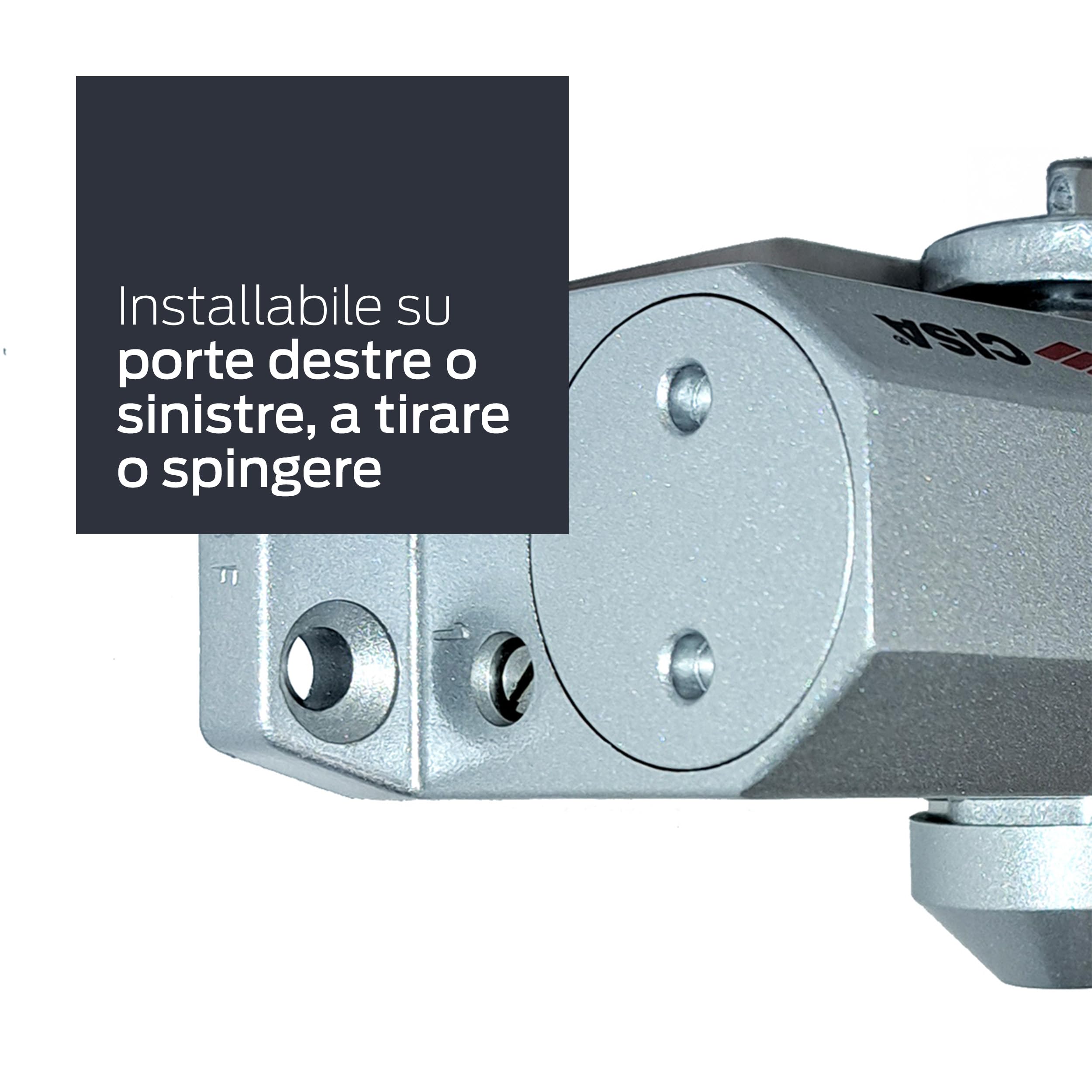 CISA - Chiudiporta CISA a Cremagliera con Arresto 16047103097 Serie 604 - Chiudiporta con Velocità di Chiusura Regolabile - Chiudi Porta per Porte Max 80 kg - Grigio