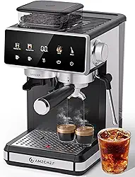 AMZCHEF Máquina de café expresso de 20 barras com moedor - máquina de café de 3 temperaturas com 20 configurações de moagem, máquina de café expresso quente/frio com espumador de leite, máquina de