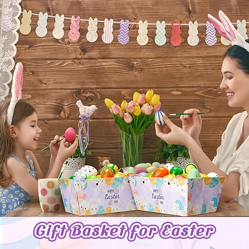 Miniatura 6 de Tuanse 30 cestas de boda para regalo, kit de cesta de regalo vacía a granel con asa, bandeja de cartón kraft con 30 bolsas, bandeja de mercado de 30