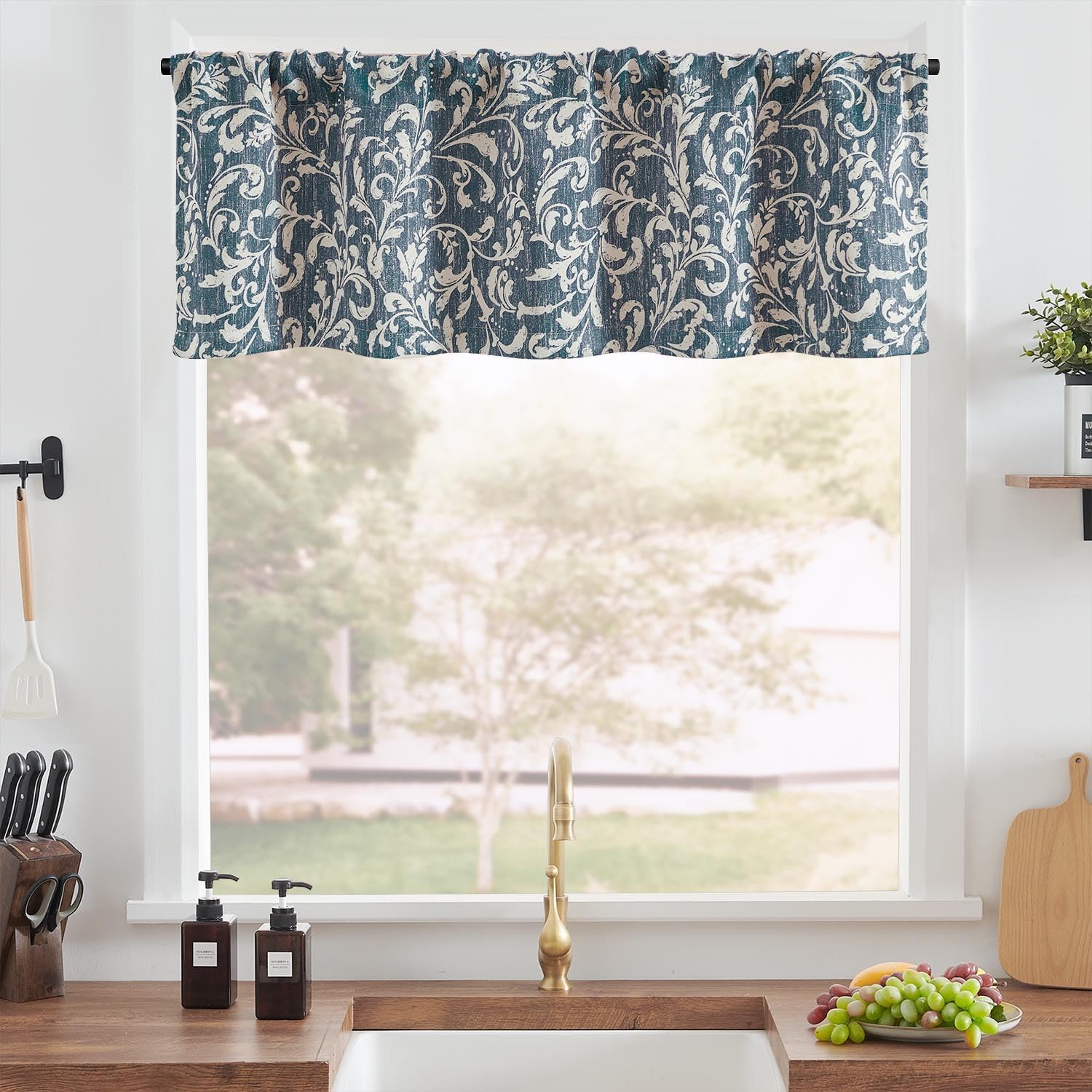 jinchan Blackout Curtains Window Curtains 16 Inch Length Window Curtain 84 Inch Length for Living Room Bedroom Kitchen Vintage Curtains Rod Pocket Blue