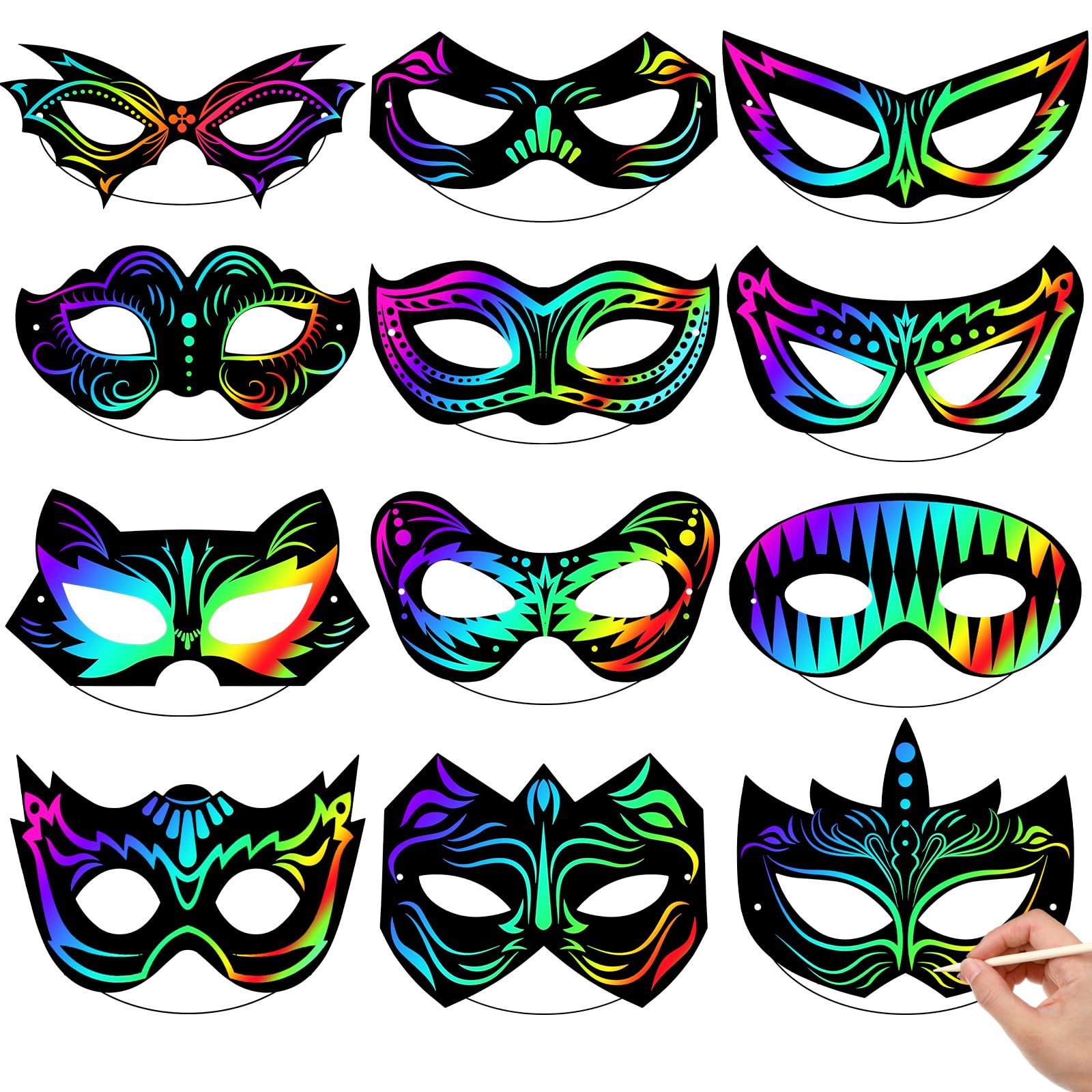 Realspring 60 Pcs Hero Themed Scratch Paper Mask for Craft Paper Mask DIY Craft Kit for Dress up Hero Party Favor DIY Decorations Party Supplies