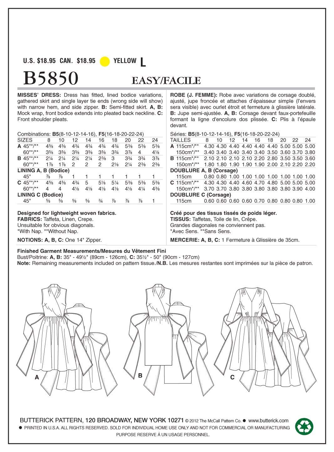 BUTTERICK PATTERNS B5850 Misses' Dress Sewing Template, Size B5