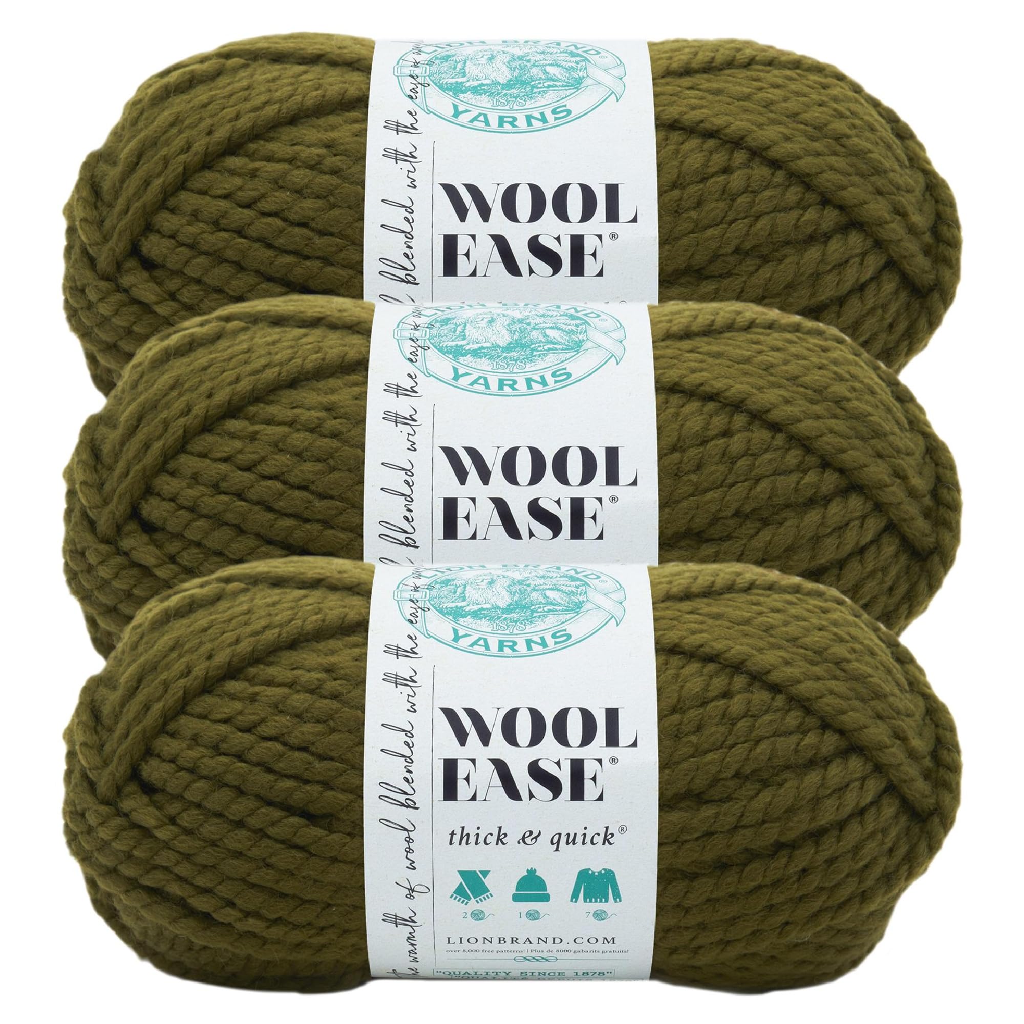 Lion Brand Wool-Ease Thick and Quick - Soft Bulky Yarn for Knitting, Crocheting & Crafts, Pack of 3