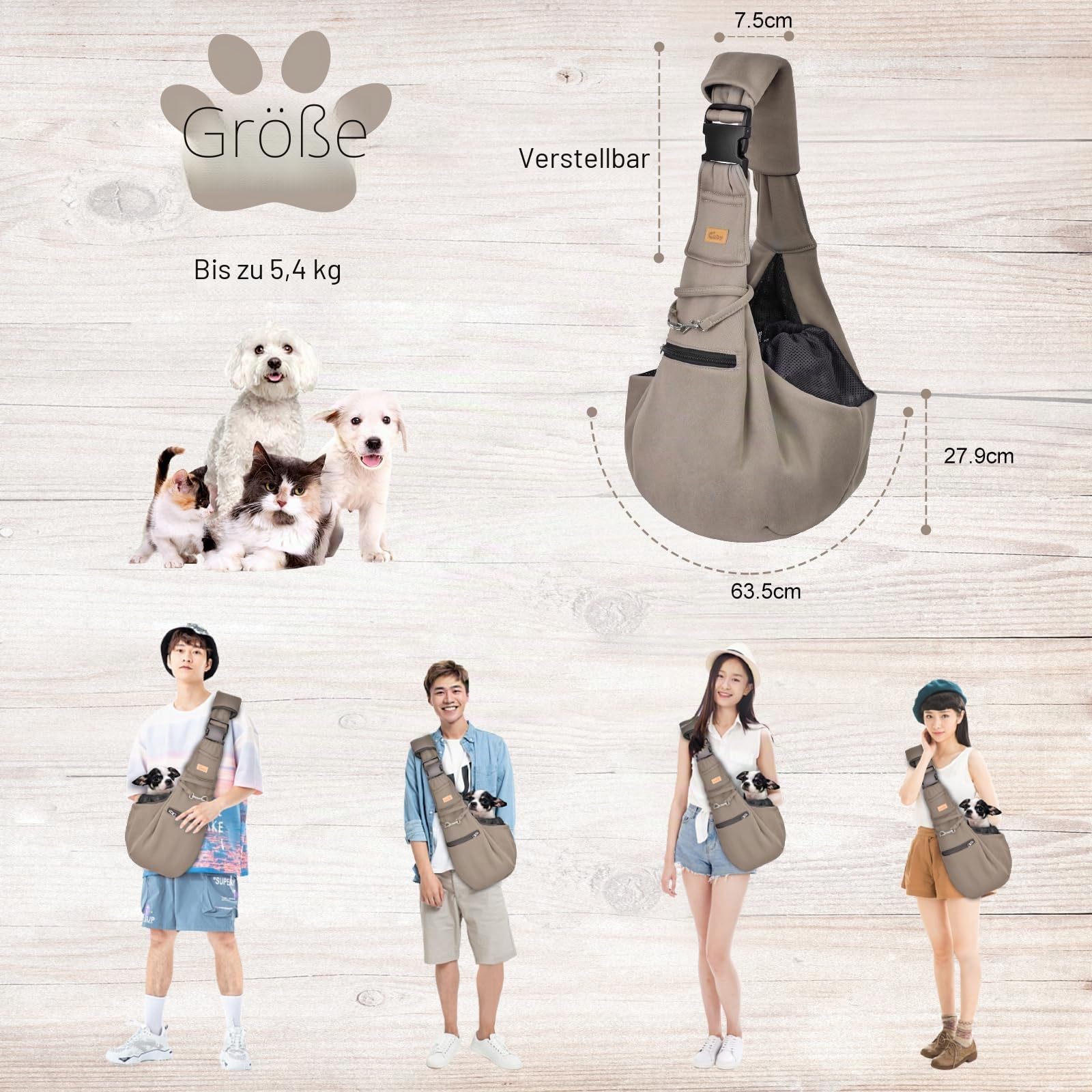 Cuby, Hund- und Katzentragetasche, freihändig, wendbare Haustiertragetasche, weiches Beutel- und Tragetaschendesign, geeignet für Welpen, kleine Hunde und Katzen, ideal für den Außenbereich (Khaki