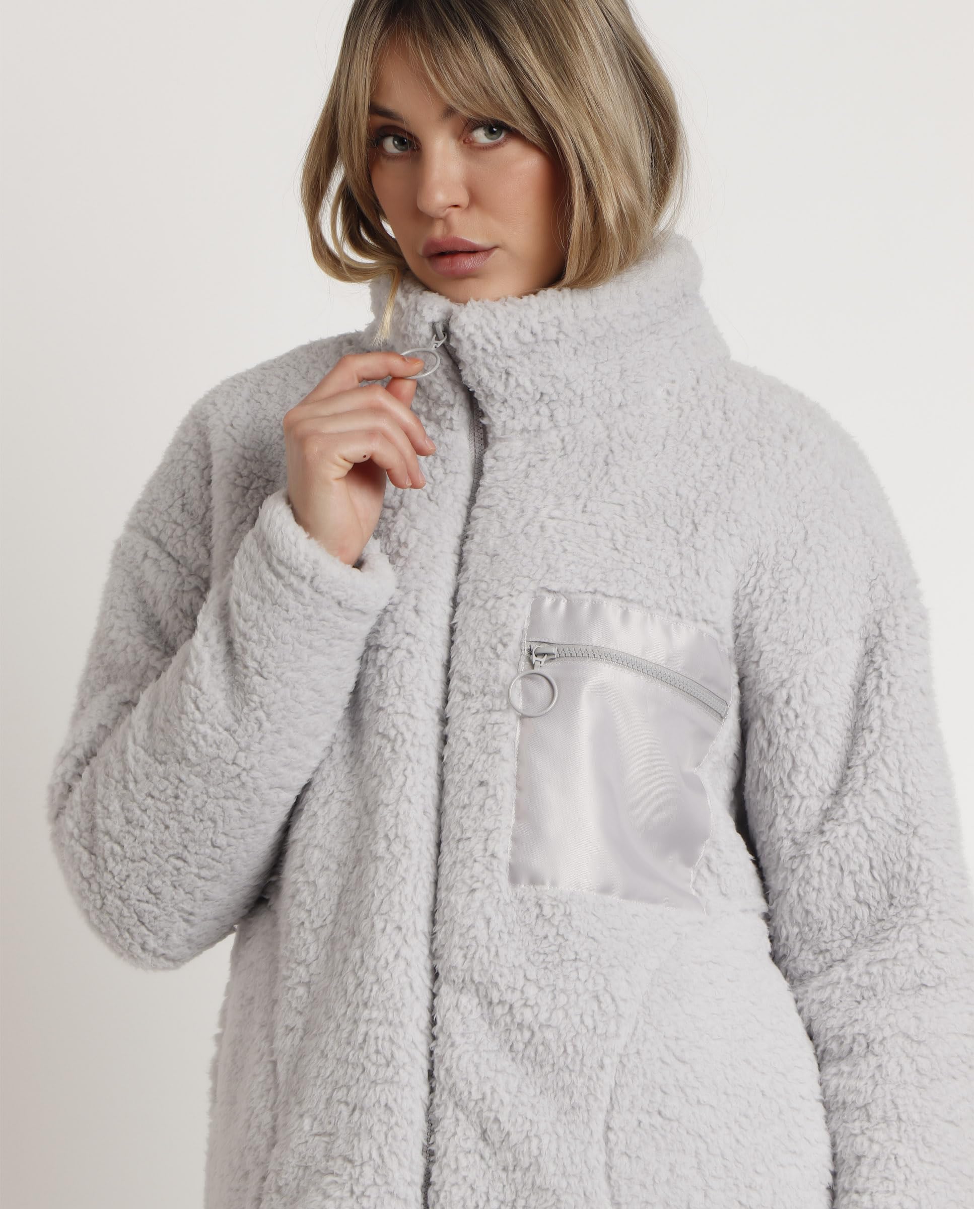 Bata Manga Larga Soft Home (FR/ES, Letras, L, Regular, Regular, Gris)