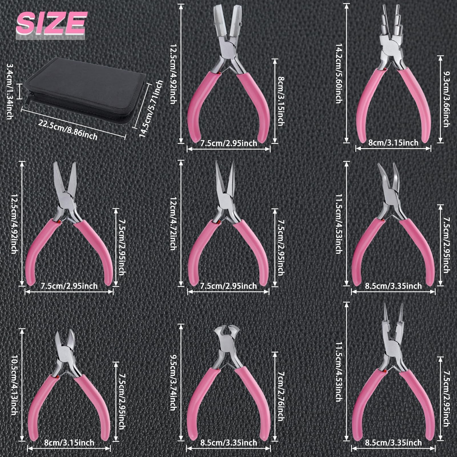 SPEEDWOX Set di 8 pinze per gioielli strumenti per la creazione di gioielli Pinze a becco piatto in nylon Pinze a becco piatto con estremità a mascella liscia taglio naso lungo piegato naso diagonale