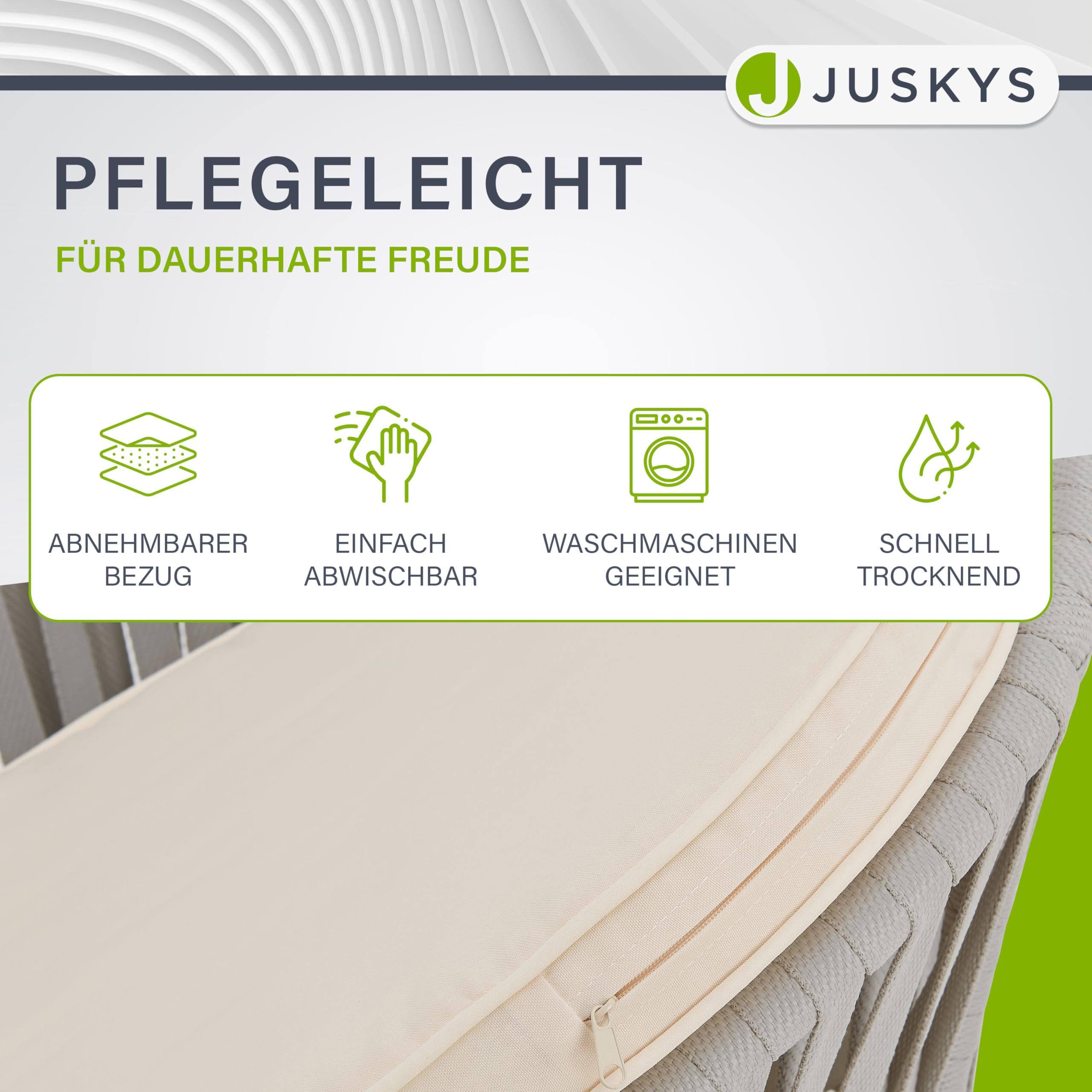 Juskys Rope Gartenstühle 2er Set wetterfest - bis 160 kg belastbar - Sitz- & Rückenkissen aus Polyester - 2 Stühle aus Stahl & Polypropylen für Garten, Terrasse & Balkon - Hellgrau