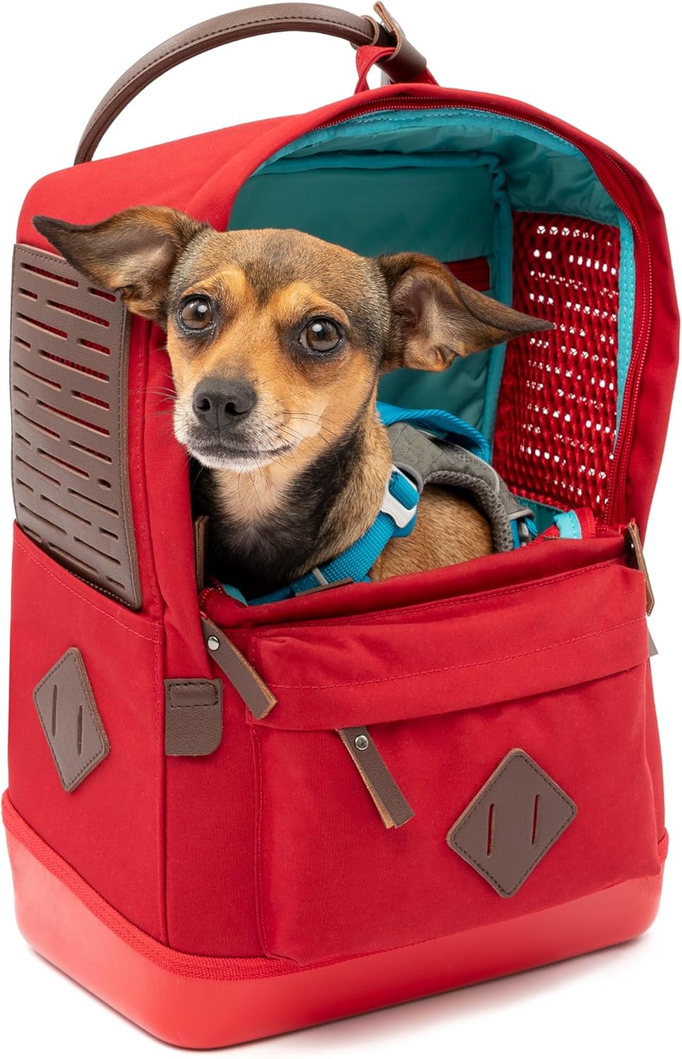 Kurgo Nomad Carrier Backpack - Airline Approved Dog Bag for Travel - Stylish Pet Backpack with Waterproof Bottom - Lightweight for Hiking - Small Breed Dog Carrier with Tablet Sleeve - Red