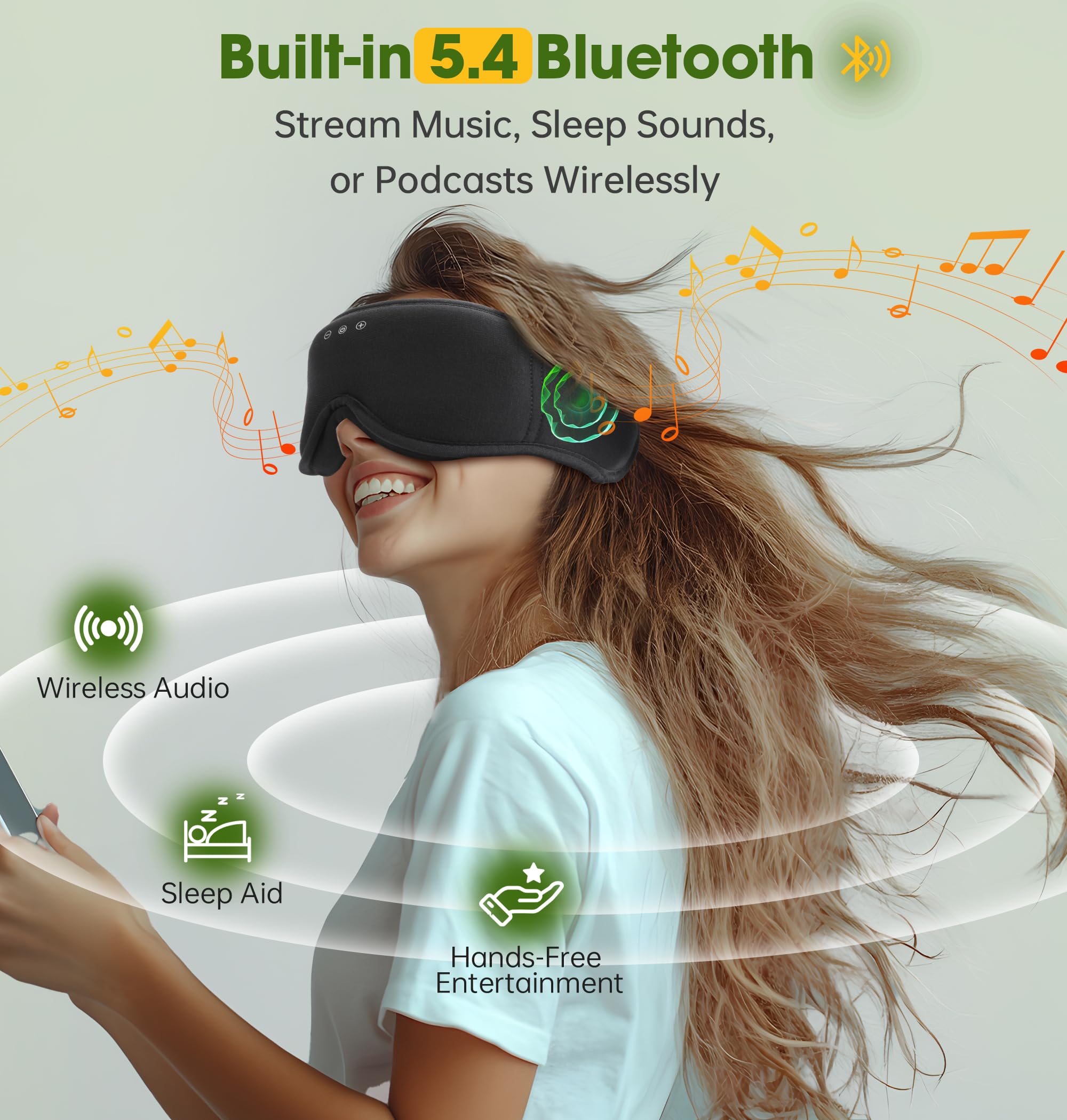BambooCotton 3D Bluetooth Sleep Mask, LC-dolida 2025 New Sleep Headphones, Wireless Comfort, Sustainable Luxury for Better Sleep