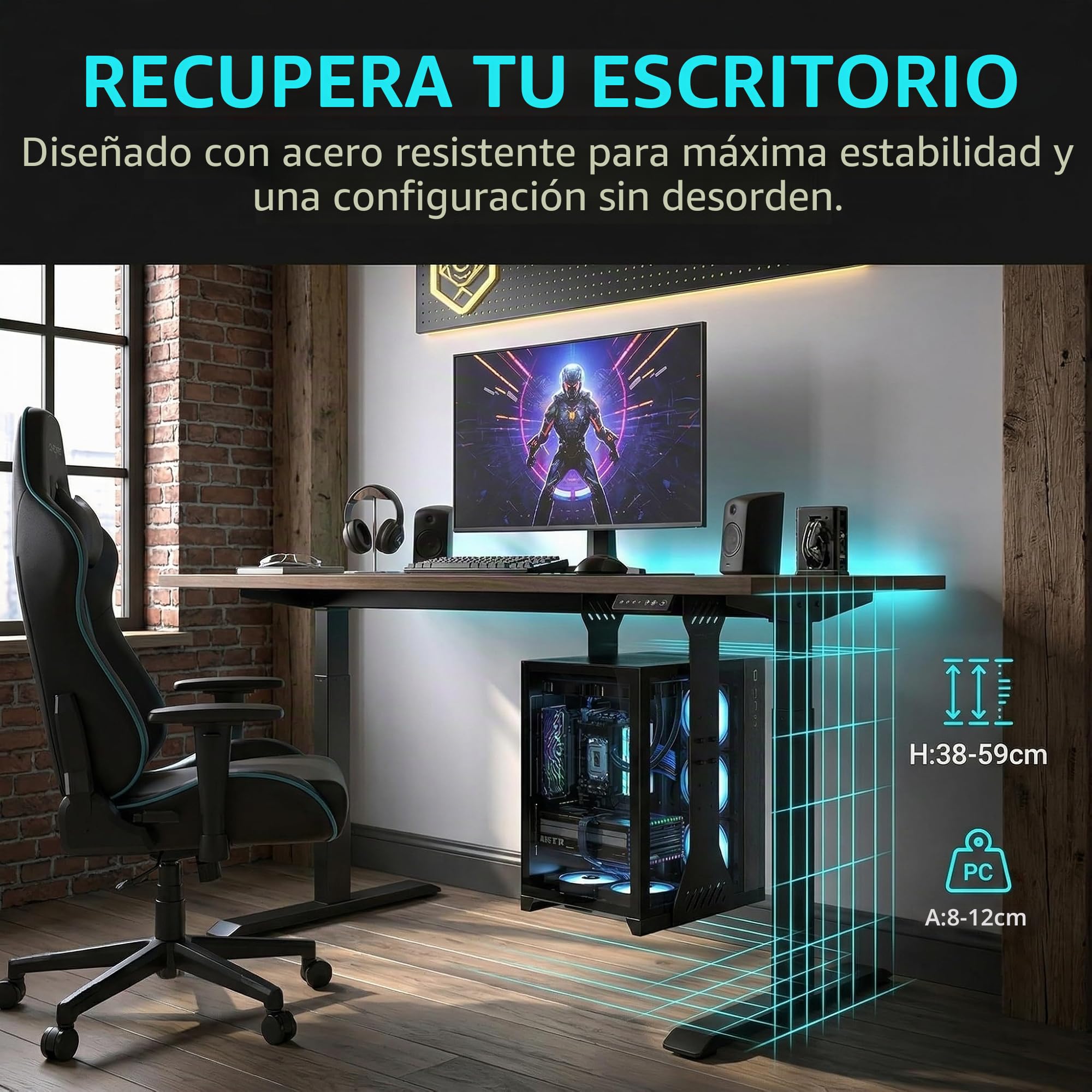 Soporte para PC debajo del escritorio, carcasa de computadora resistente de hasta 35 kg, soporte para carcasa de computadora ajustable (Negro)