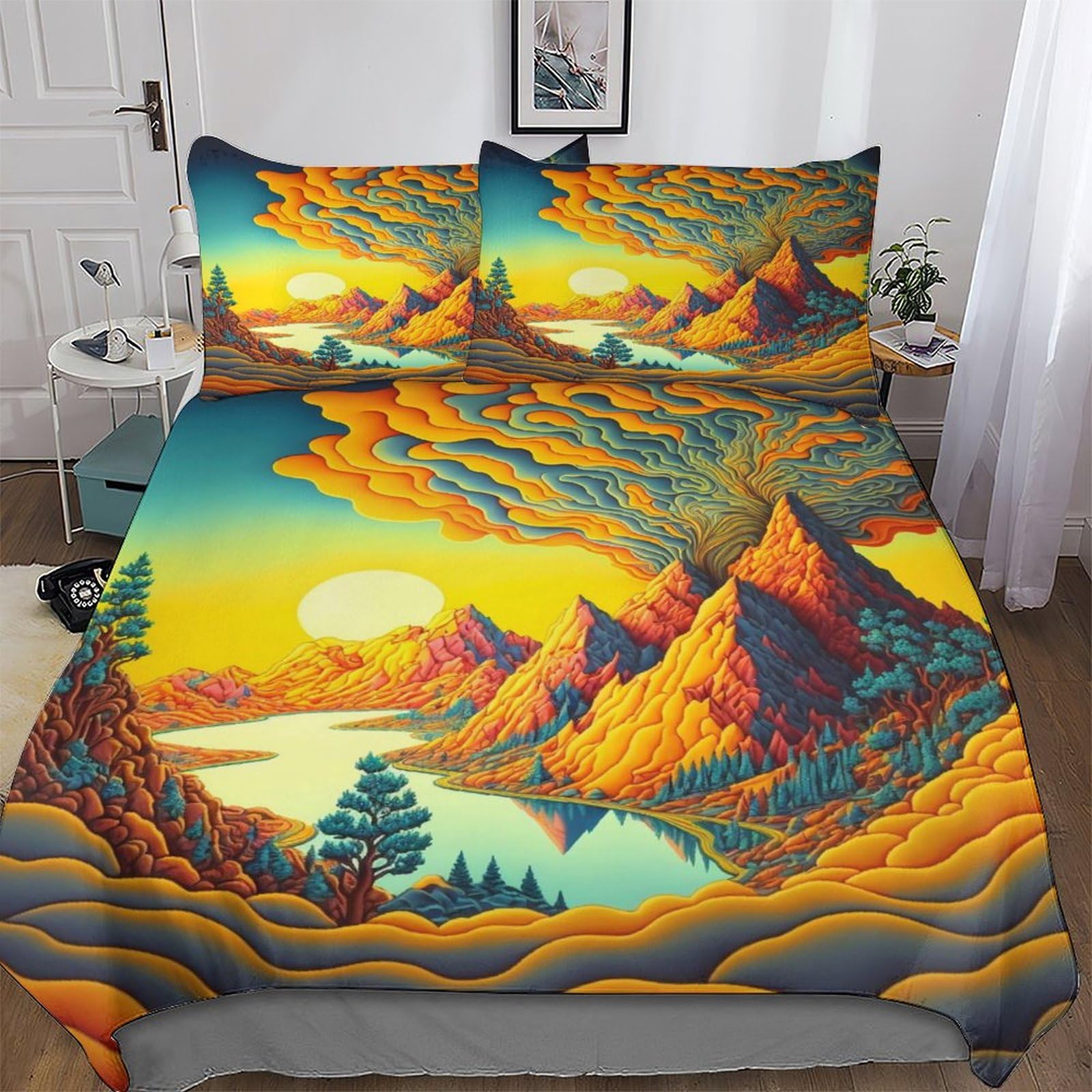 Housse de couette psychédélique 200x200cm avec 2 taies d'oreiller