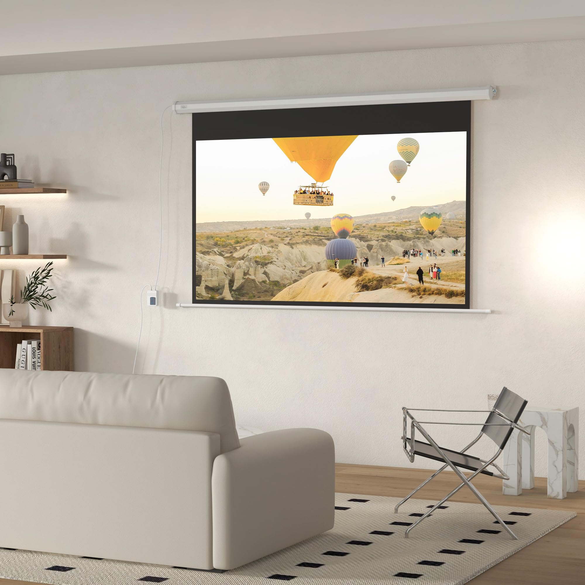 HOMCOM Telo Proiettore Motorizzato da 84 Pollici 4K HD Formato 16:9, Schermo Proiettore Motorizzato Elettrico con Telecomando, Telo Videoproiettore per Casa, Cinema, Ufficio, Home, 215x140 cm, Bianco