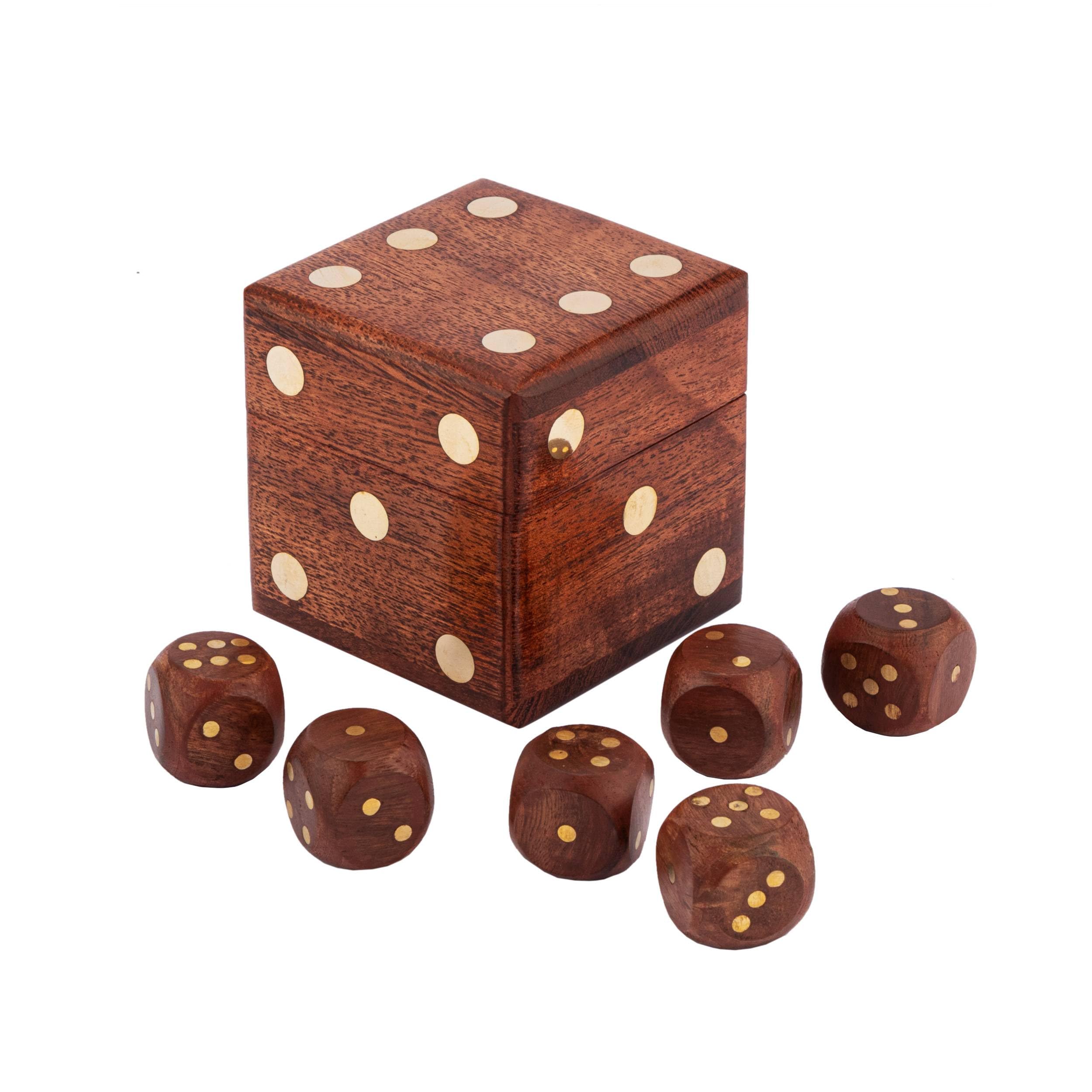 NKlaus Dice Box with 5 Dice Made of Wood/Brass, 6 x 6 x 6 cm - Nautical Dice Game Set, Decorative Box 15968