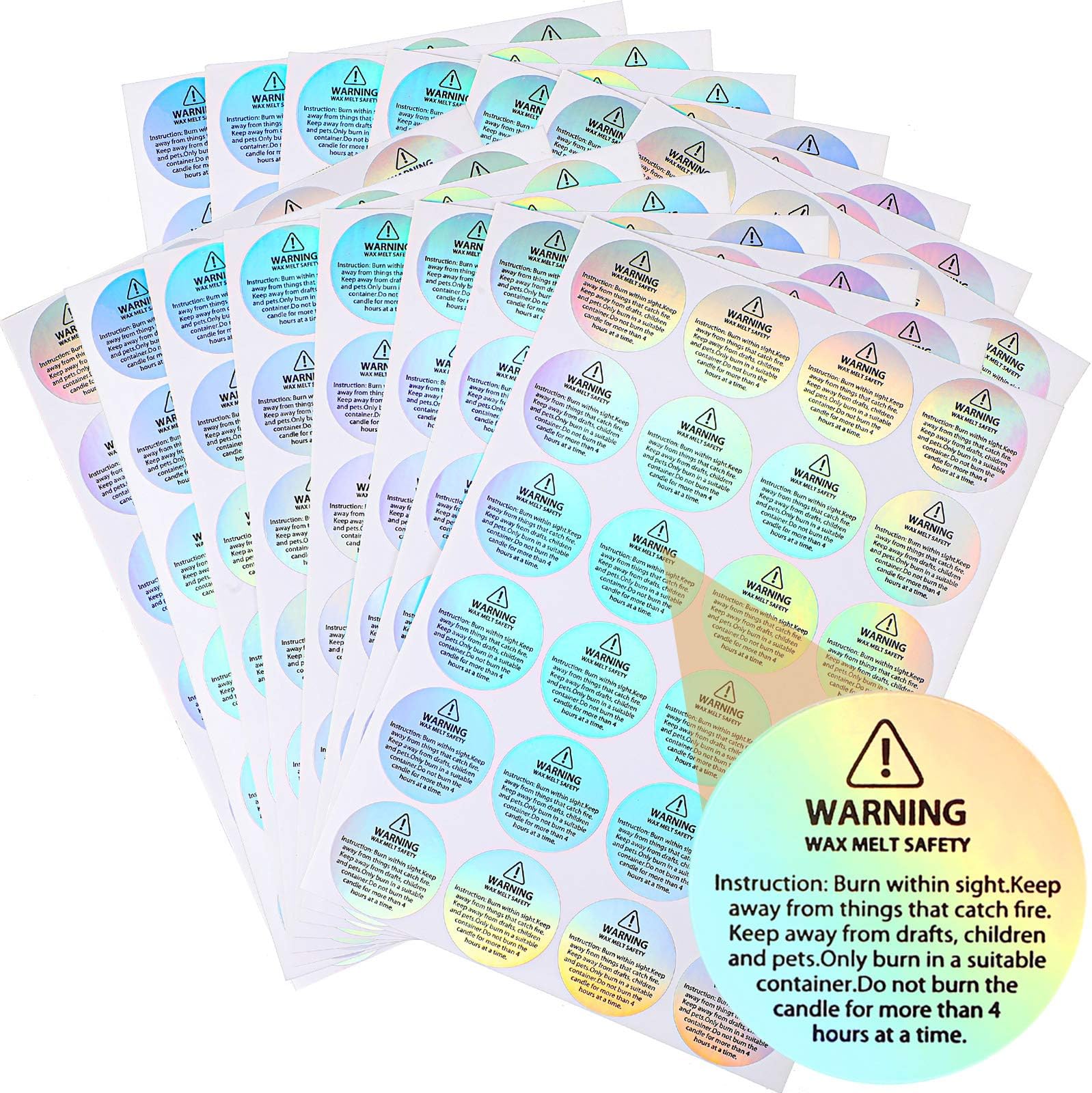 Holographic 240 Pcs Candle Warning Labels Candle Jar Container Stickers Wax Melting Safety Stickers for Jars Tins Containers Making Supplies