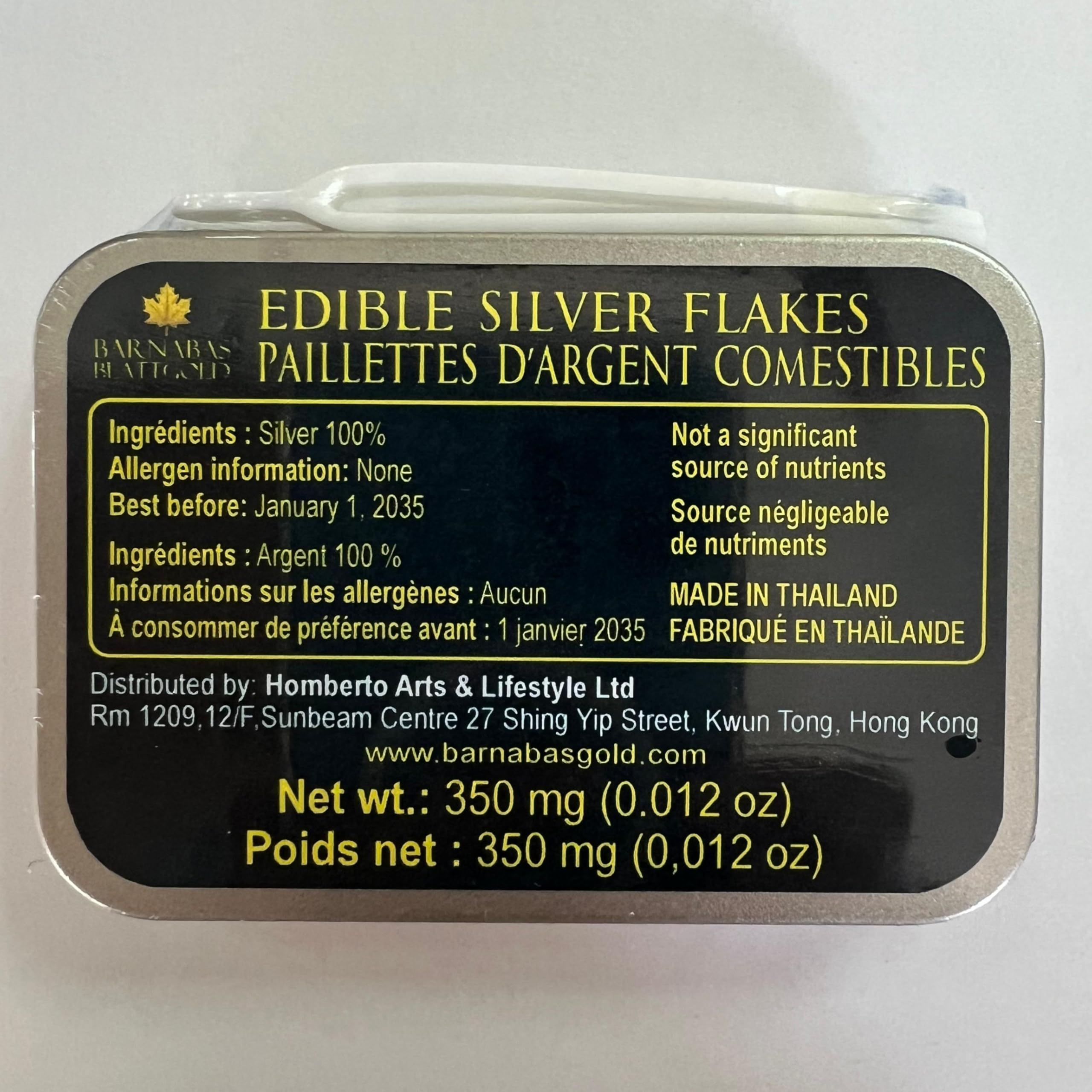 Barnabas Blattgold Genuine Edible Silver Flakes, 350mg/Jar, Edible