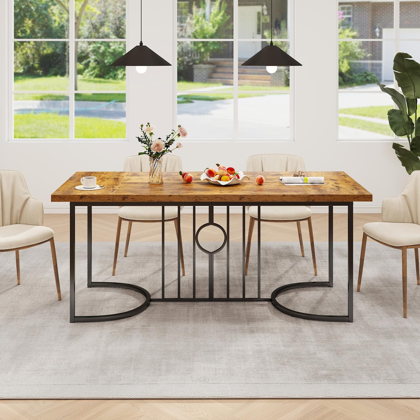 COSTWAY Tavolo da Pranzo 180 x 79 x 75 cm per 6-8 Persona, Tavolo Cucina Rettangolare in Legno con Struttura in Metallo, Mobile moderno per Sala da Pranzo e Ufficio, Capacità di Carico 135kg