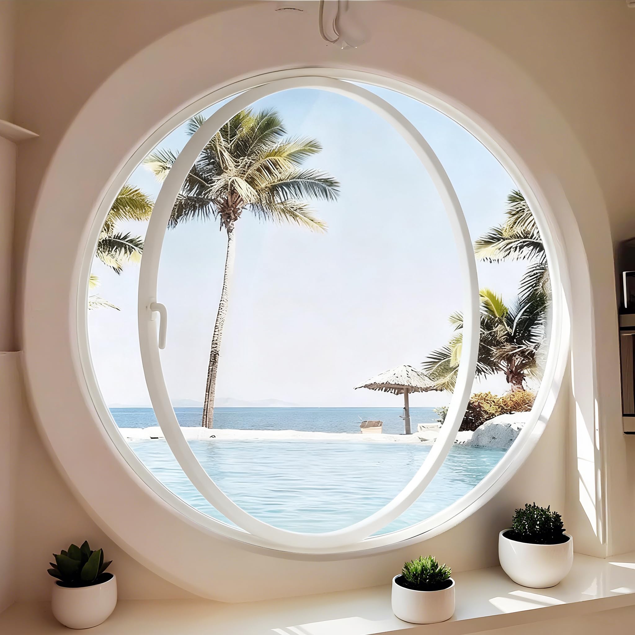 Fenêtre ronde rotative à 360°, 80 cm fenetre ronde hublot blanche, fenêtre à battant décorative en verre pour grenier chambre cuisine intérieur cloison de séparation bureau café fenêtre extérieure