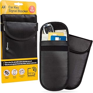 AA 2 X Car Key Signal Blocker Pouch, Faraday Bag for Car Keys, RFID Key Pouch, Keyless Signal Blocking Key Case, Anti-Theft Remote Entry Smart Fobs Protection