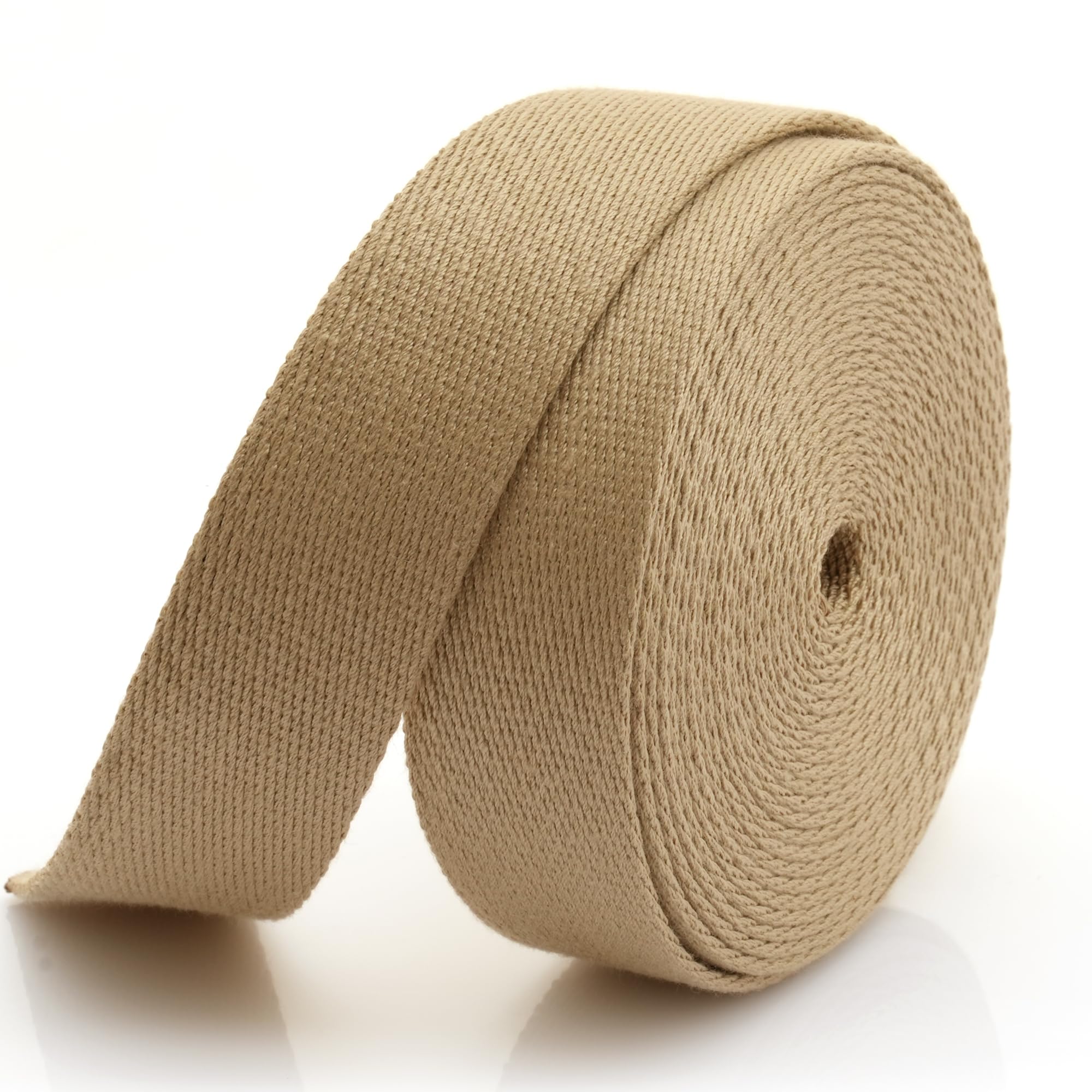 CRAFTMEMORE Heavy Cotton Webbing - Straps for Arts and Crafts, Luxury Bag Strap High Density Webbing (2 Inches x 5 Yards, Tan)