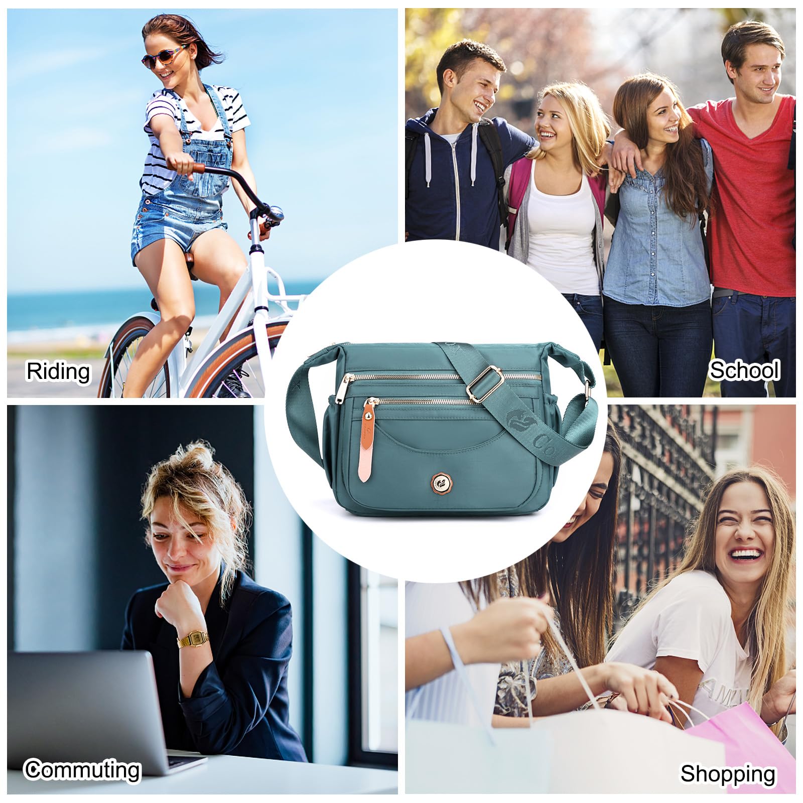 FANDARE Borse a Tracolla da Donna Borsa Donna Borse a spalla da palestra con tracolla larga regolabile Elegante Borsa a Spalla Nylon Pochette Borsello Borsa Viaggio Crossbody Bag lago Blu
