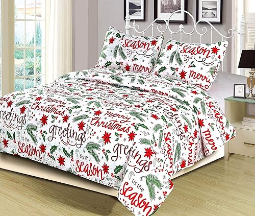 Miniatura 2 de HowPlum Christmas Cheer Winter Script - Juego de ropa de cama ligero para vacaciones, color rojo, verde y blanco