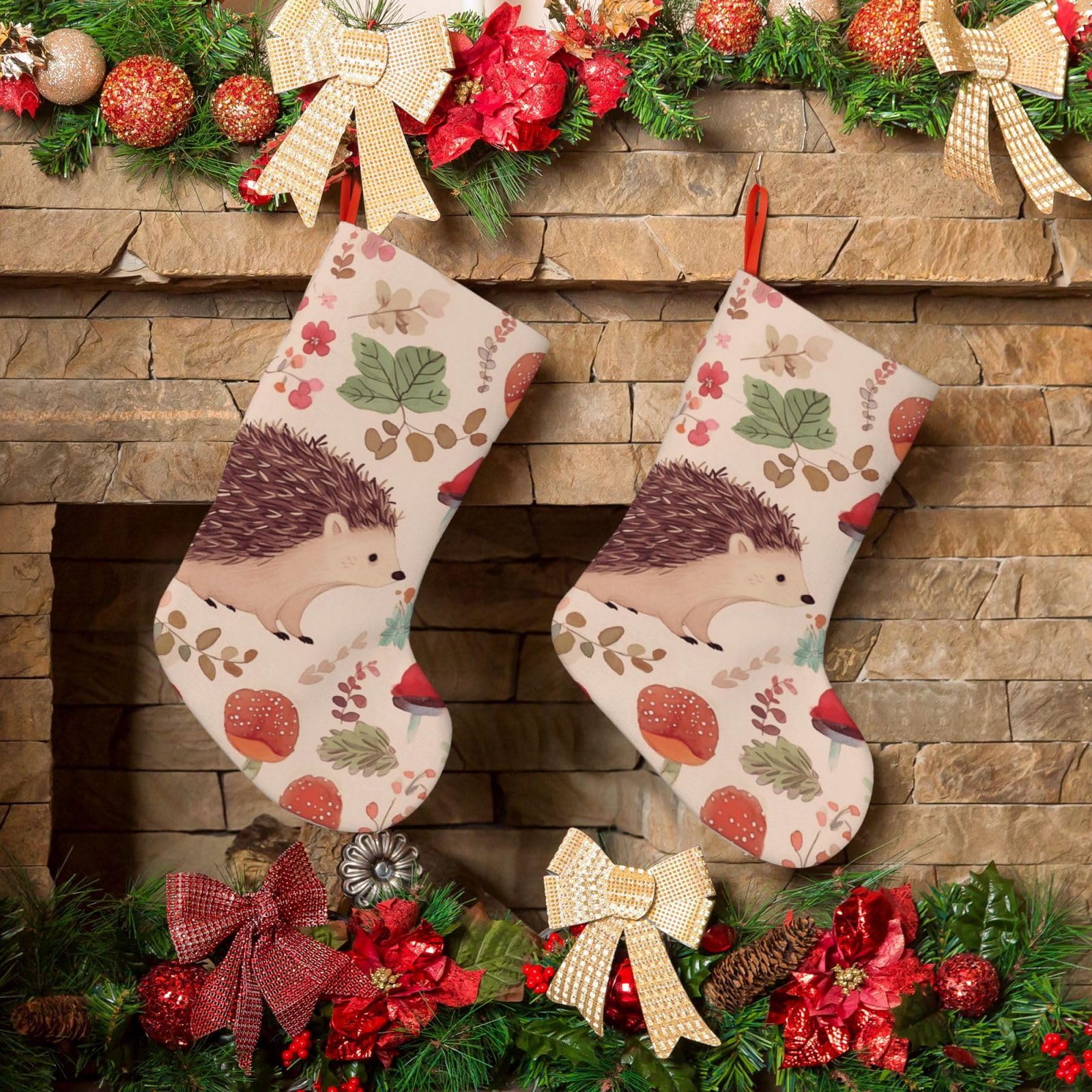 KLOPH Christmas Stockings 18" Personalized Xmas Stocking Lovely Hedgehog Decoration Stocking Hanging Fireplace Stocking for Holiday Xmas Tree Christmas Fireplace Decor