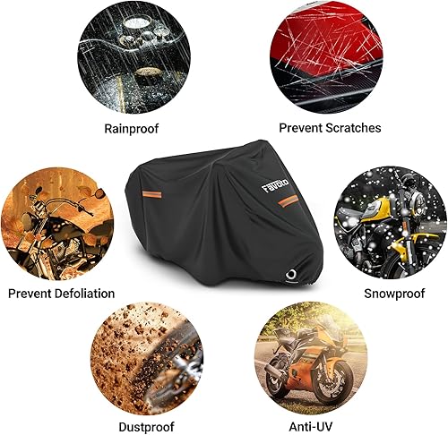 Miniatura 7 de Favoto Funda para motocicleta de 104 pulgadas de longitud para todas las estaciones, universal, impermeable, protección solar al aire libre,