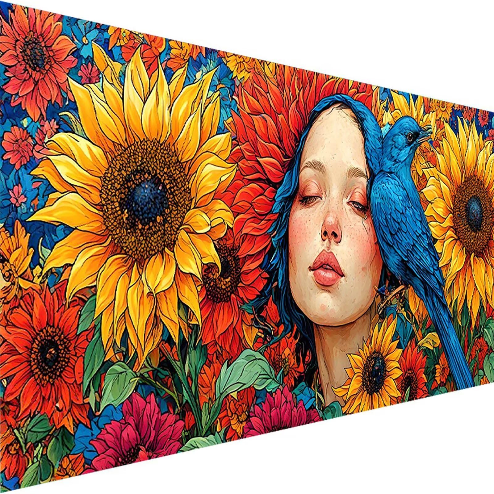 Malen nach Zahlen Kinder Sonnenblume, Malen Nach Zahlen Erwachsene, Geschenke für Mädchen Junge Bastelset, Malen nach Zahlen Vogel | Malen nach Zahlen Ohne Rahmen, (60x120cm) Bastelset Erwachsene L-P