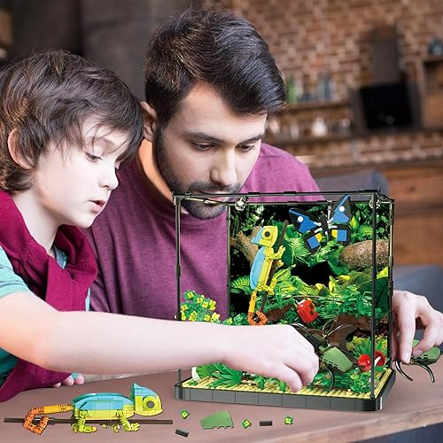Miniatura 4 de ZYLEGEN Rainforest Jungle - Bloque de construcción de tanque de insectos con lagarto, mariposa, mariquita, plantas de jardín forestal, ladrillos,