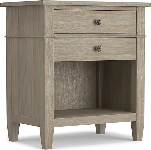 SIMPLIHOME Carlton - Mesita de noche de madera maciza de 24 pulgadas de ancho en gris envejecido, mesa auxiliar o auxiliar de transición para